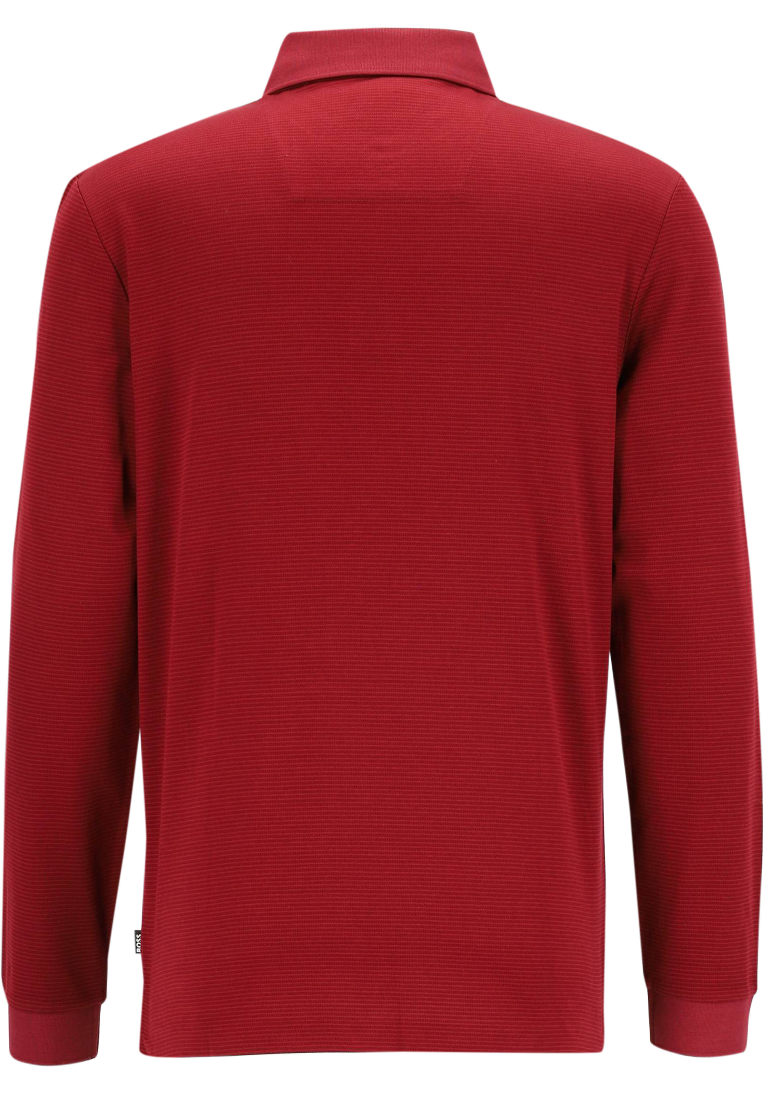 BOSS Pado regular fit polo lange mouw, jersey, donkerrood