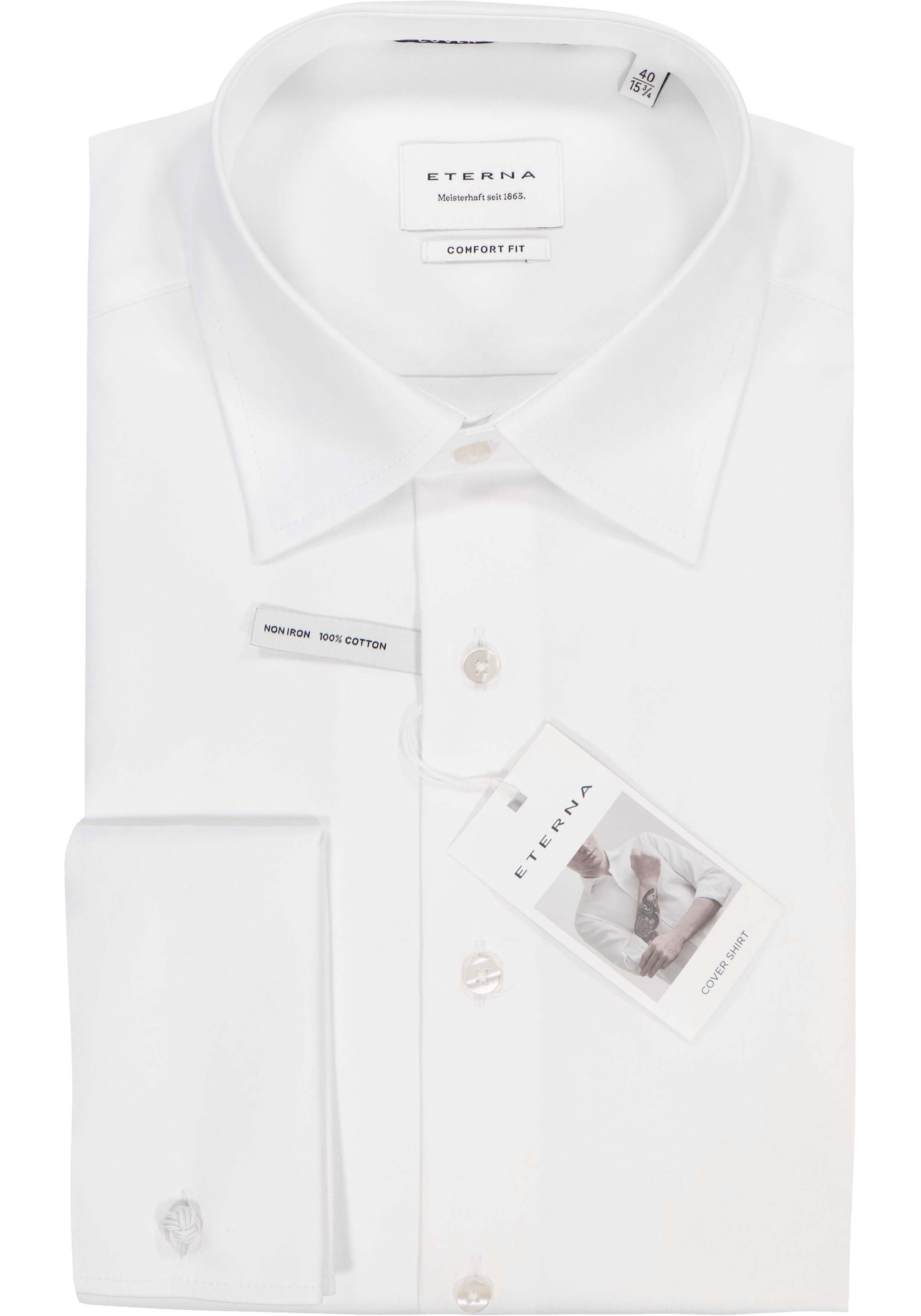 ETERNA comfort fit overhemd, dubbele manchet, niet doorschijnend twill heren overhemd, wit
