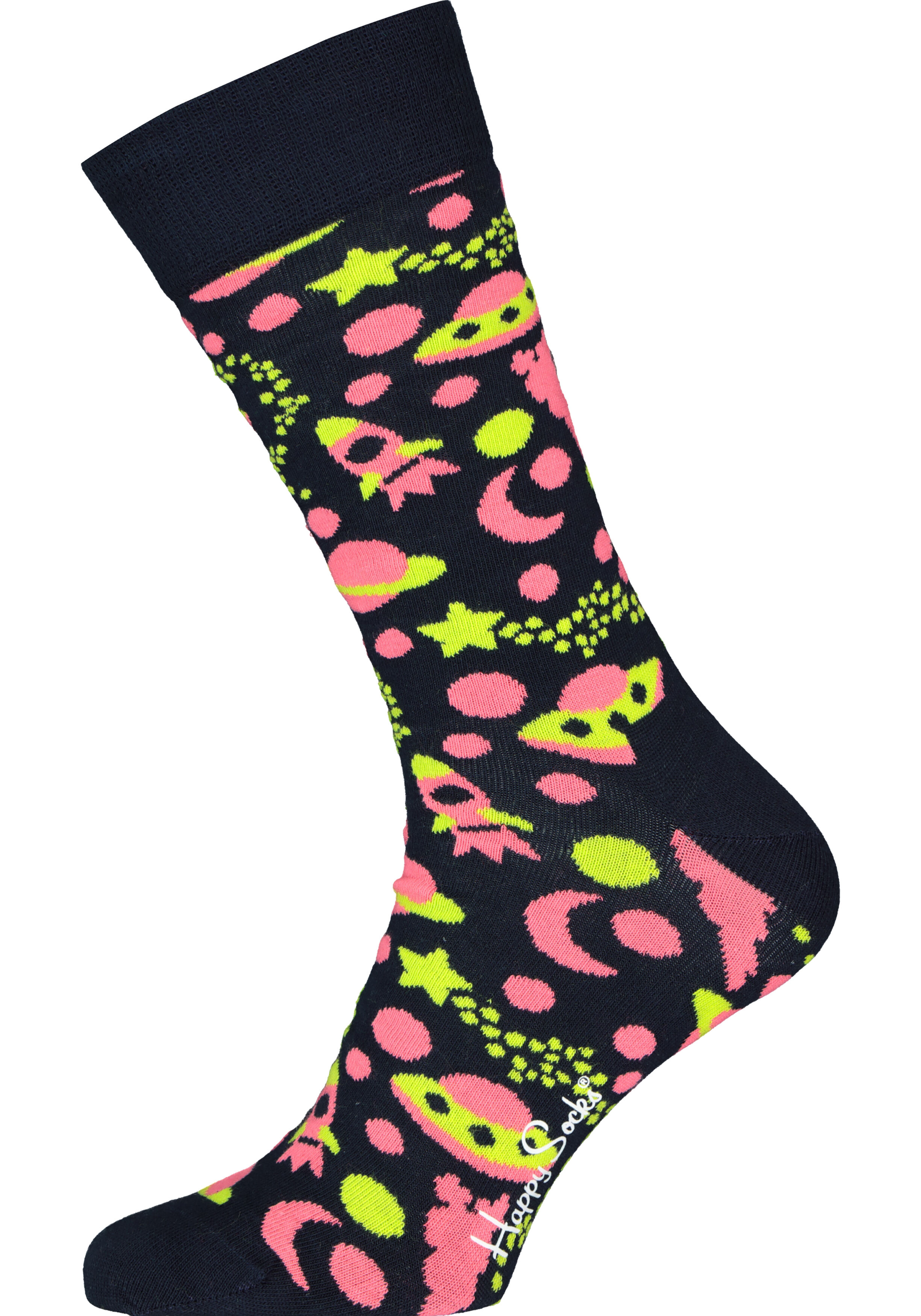 Happy Socks Into Space Sock, blauw met roze ruimte