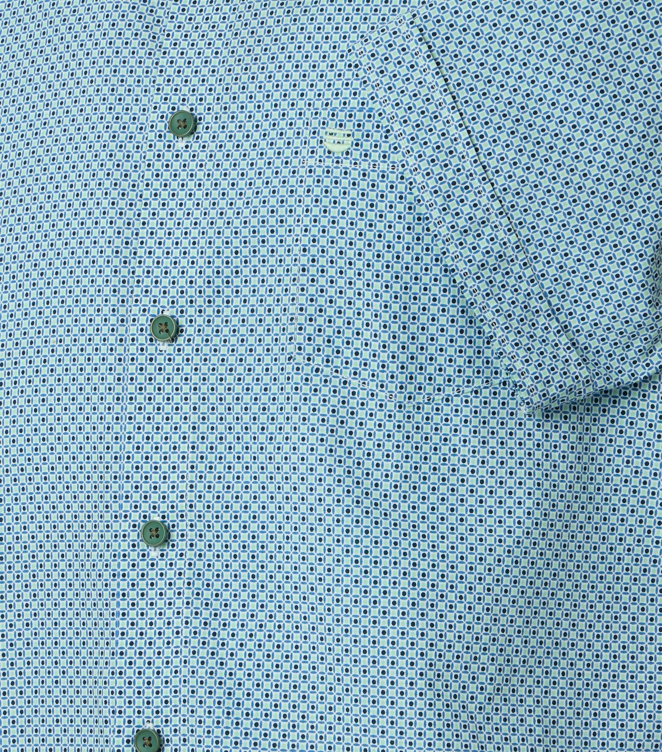 Redmond comfort fit overhemd, korte mouw, popeline, lichtblauw, donkerblauw, groen dessin