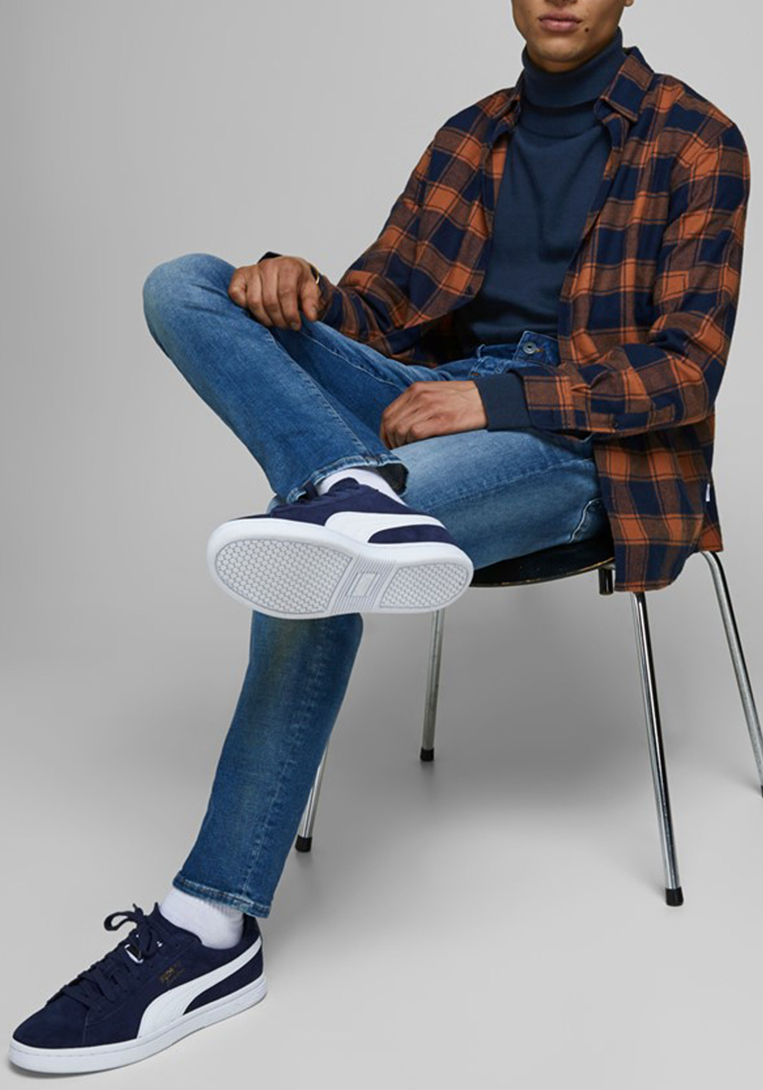 JACK & JONES slim fit coltrui katoen, donkerblauw
