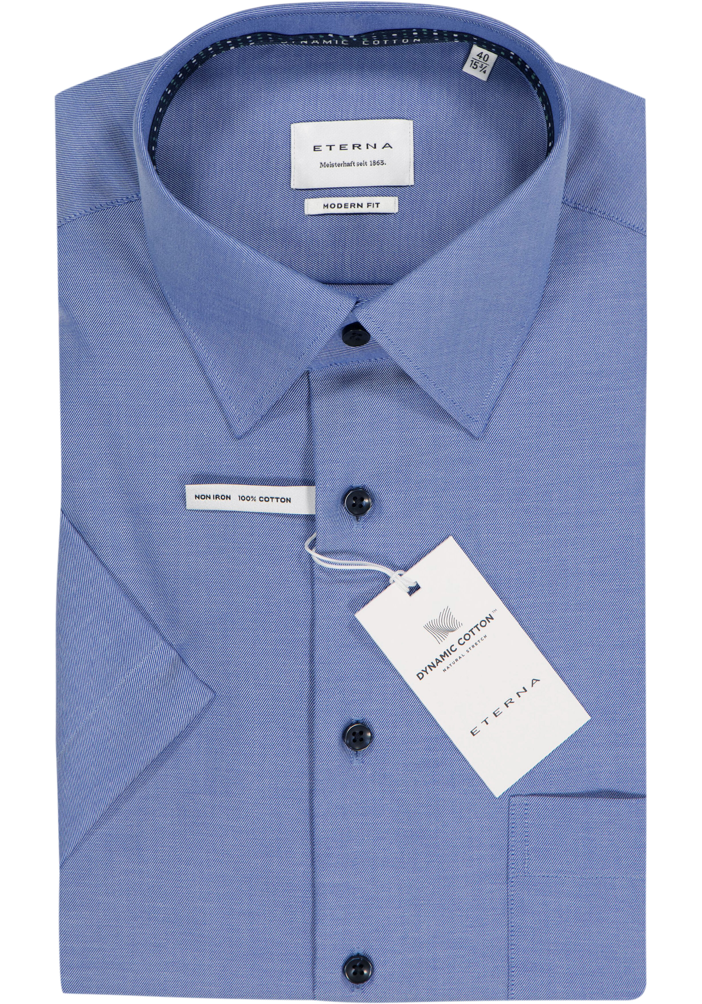 ETERNA modern fit overhemd korte mouw, twill, middenblauw