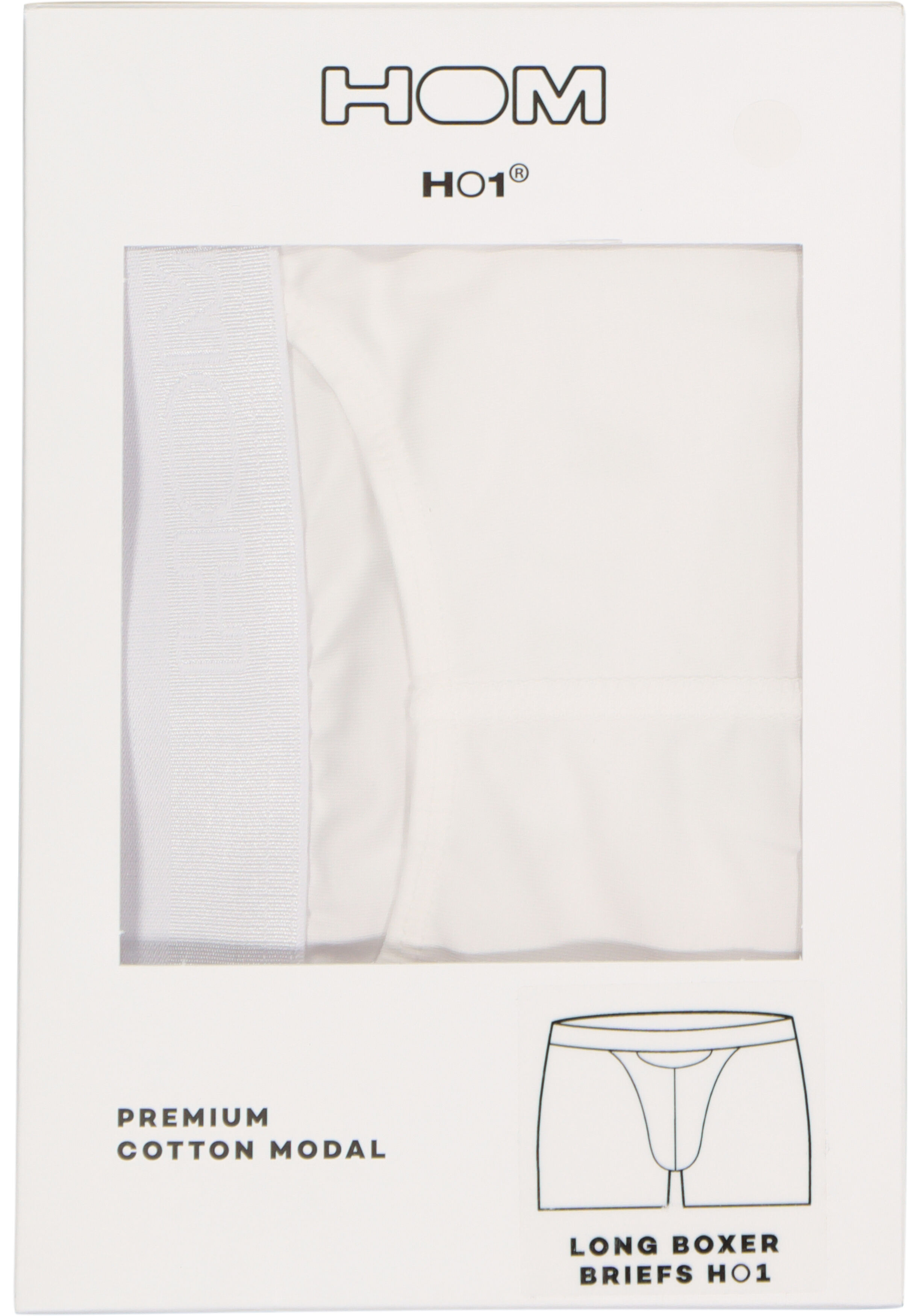 HOM HO1 long boxer briefs (1-pack), heren boxer lang met horizontale gulp, wit 