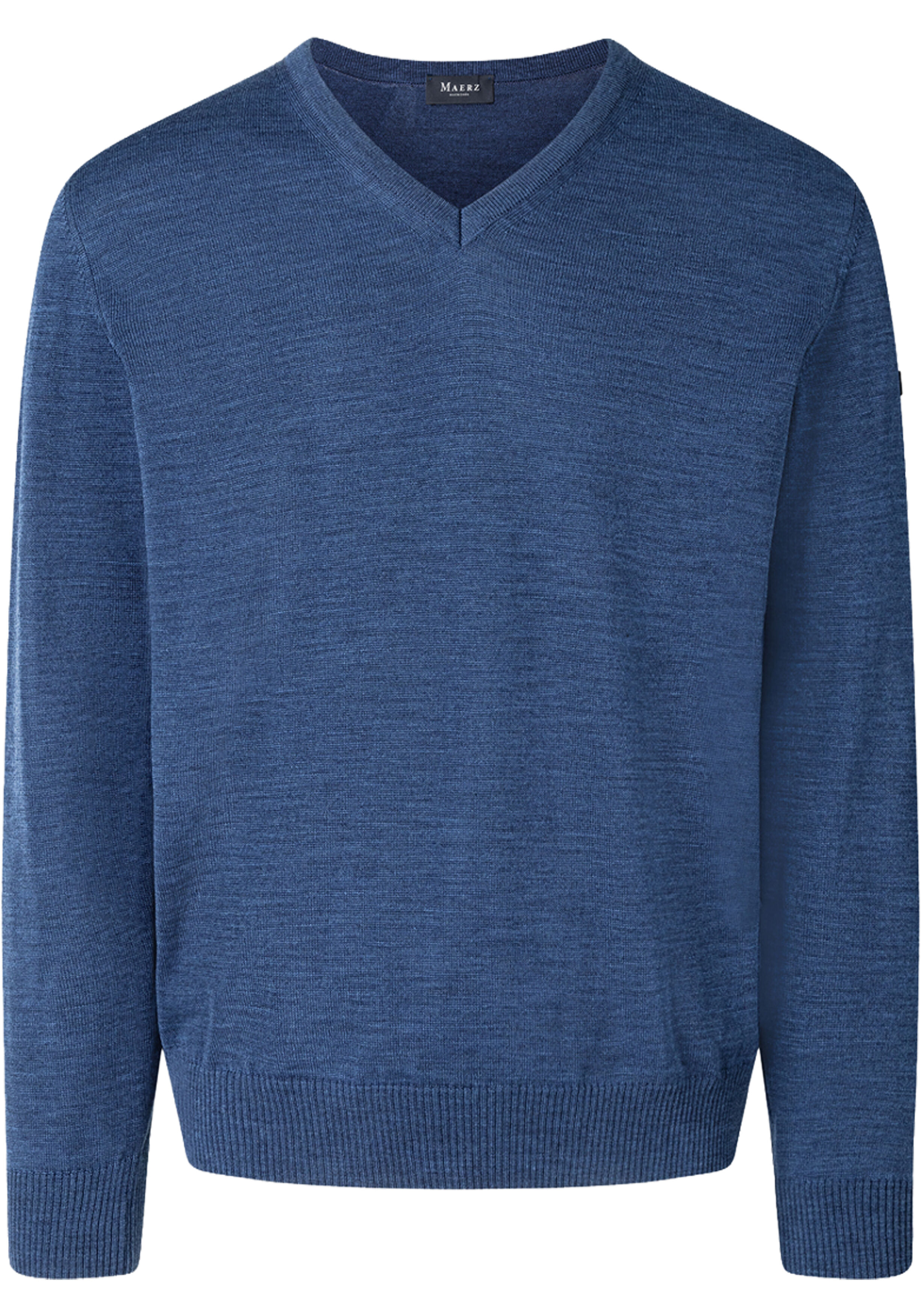 MAERZ Classic Fit heren trui met V-hals wol, middenblauw