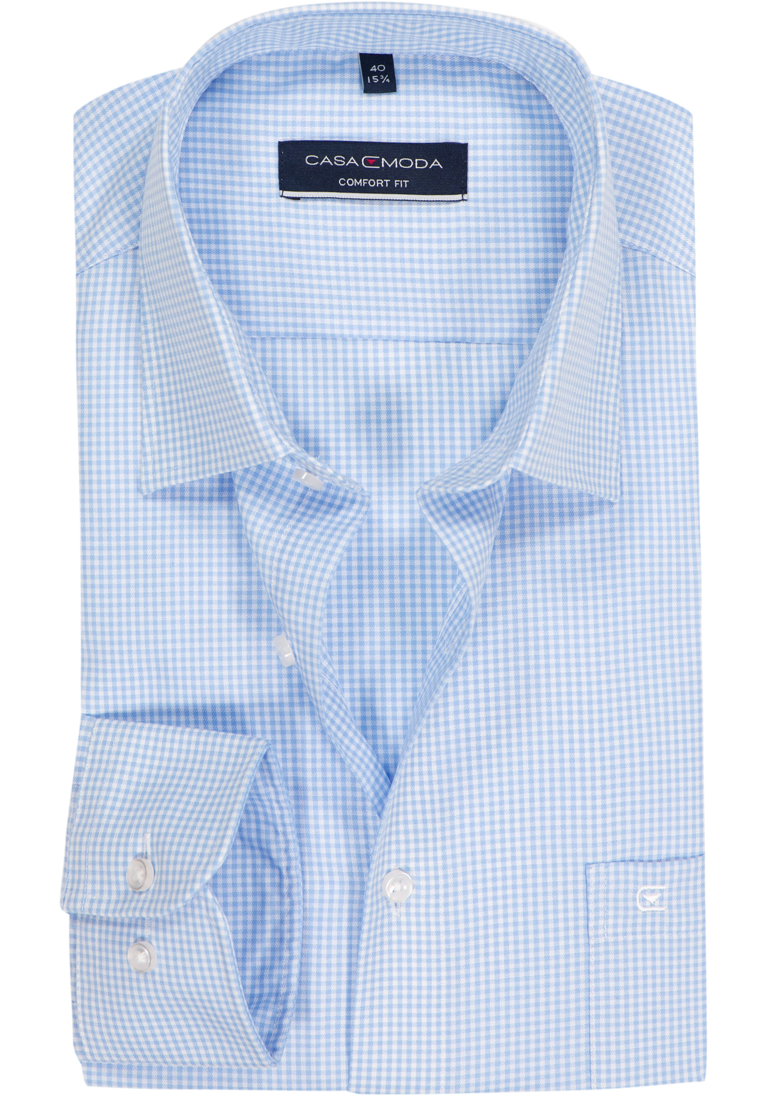 CASA MODA comfort fit overhemd, twill, lichtblauw met wit geruit