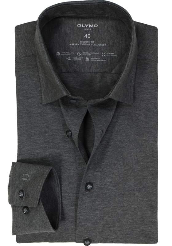 OLYMP Luxor 24/Seven modern fit overhemd, antraciet grijs tricot OLYMP Luxor 24/Seven modern fit overhemd, antraciet grijs tricot