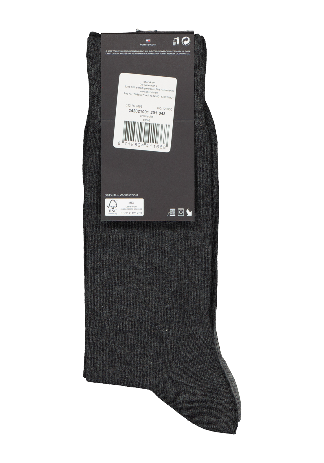 6-8718824411668_sok_HR Tommy Hilfiger Rugby Stripe (2-pack), herensokken katoen gestreept en uni, antraciet-grijs