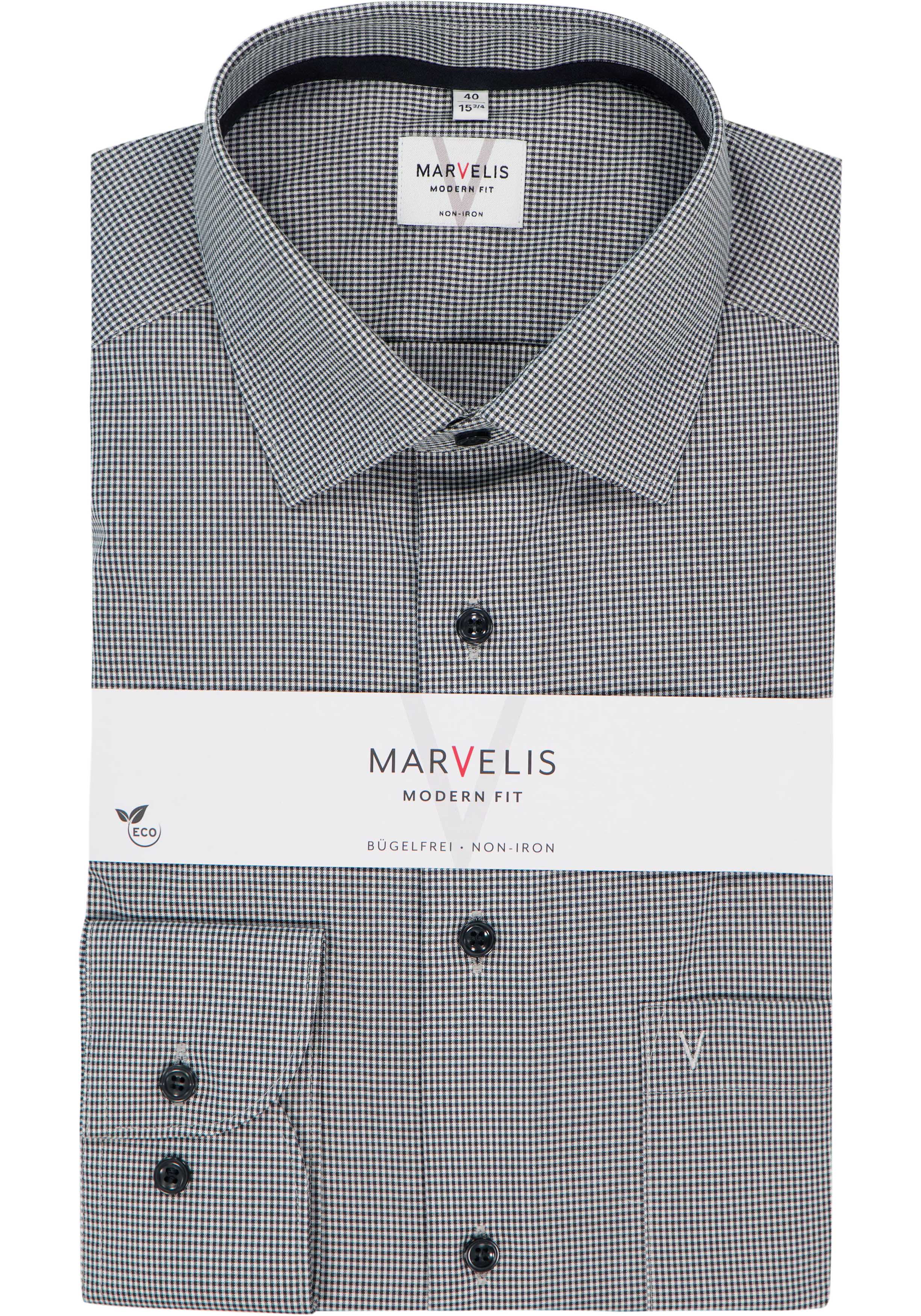 MARVELIS modern fit overhemd, popeline, zwart met wit geruit