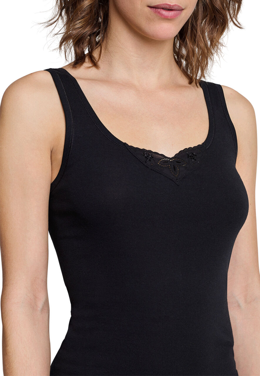 SCHIESSER Cotton Essentials singlet (2-pack), dames onderhemd zwart