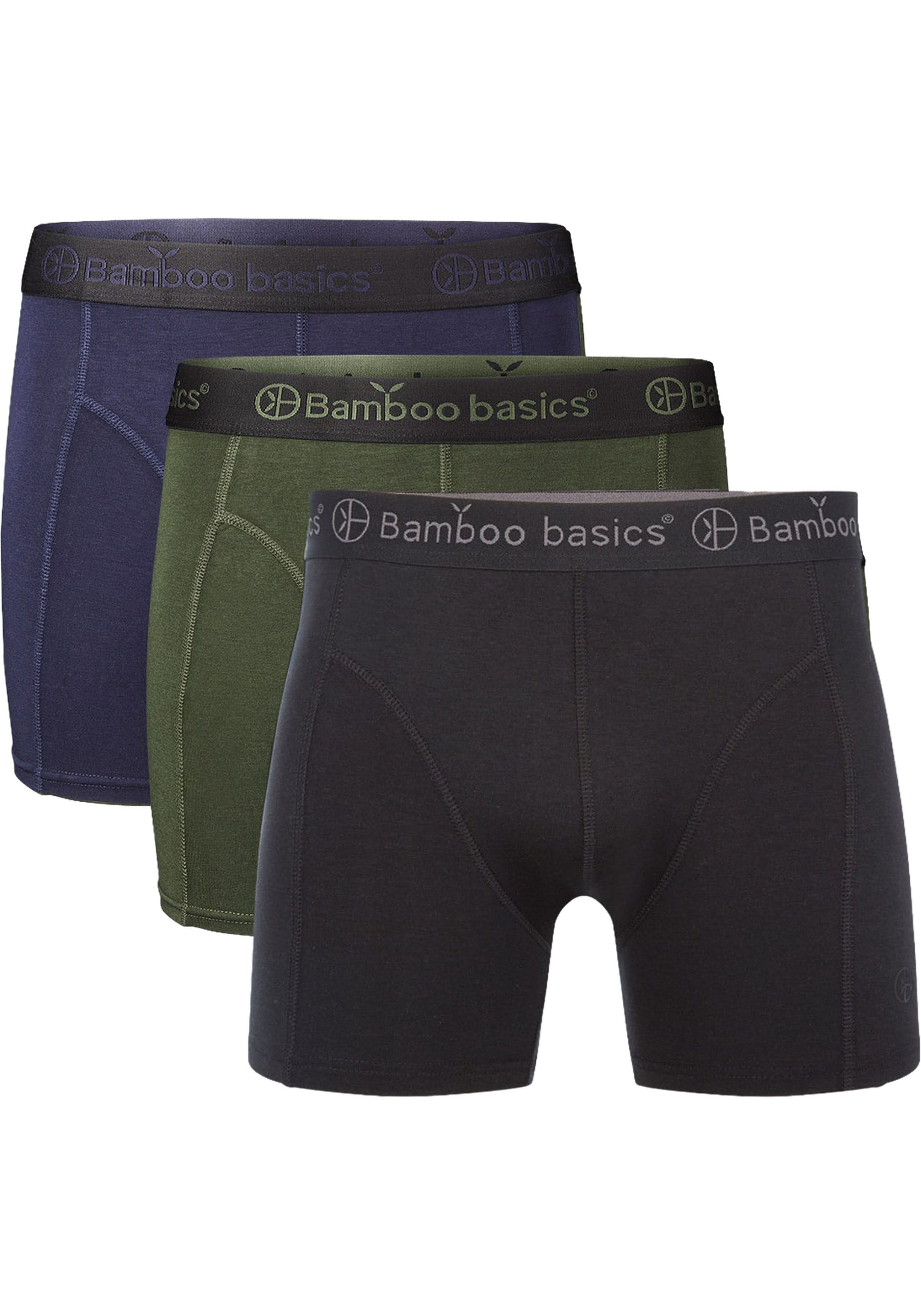 Bamboo Basics Rico boxershorts (3-pack), heren boxershort, zwart, legergroen, donkerblauw