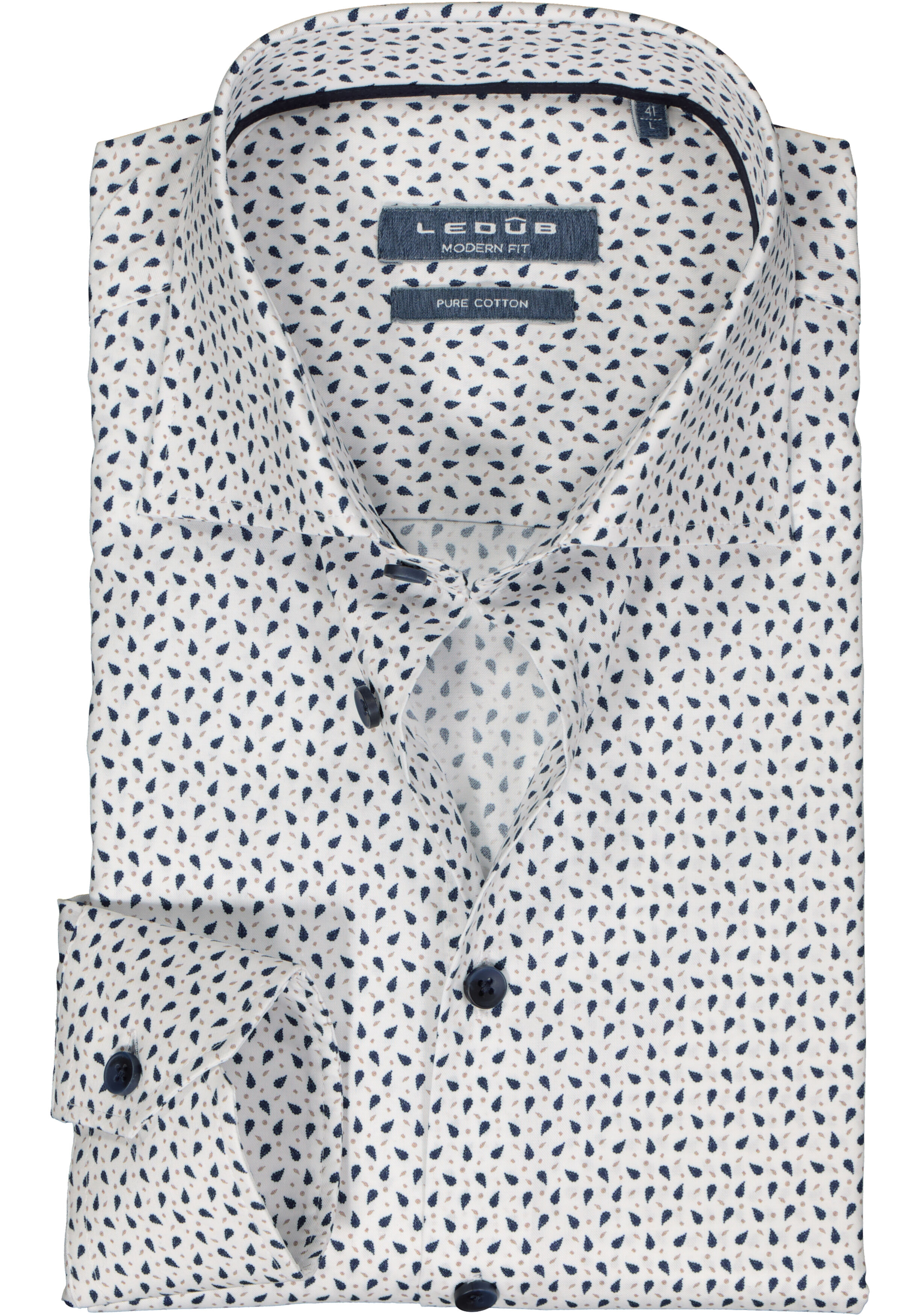 Ledub modern fit overhemd, wit dessin