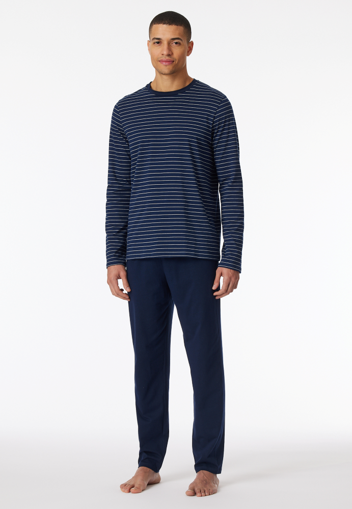 SCHIESSER Cotton Essentials Pyjama lang, heren pyjama set, admiraal gestreept