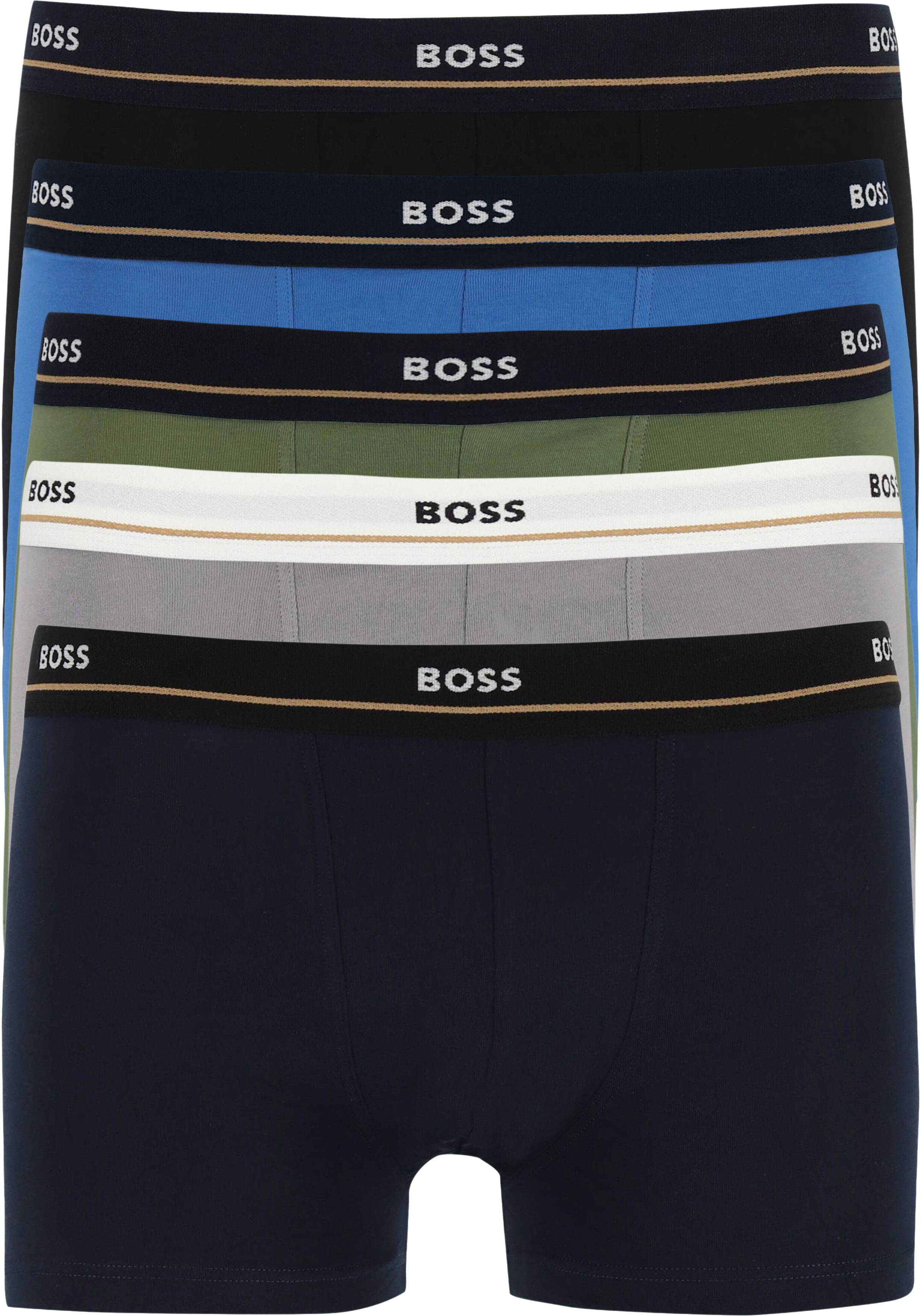 HUGO BOSS Essential trunks (5-pack), heren boxers kort, groen, lichtblauw, kobalt, navy en zwart