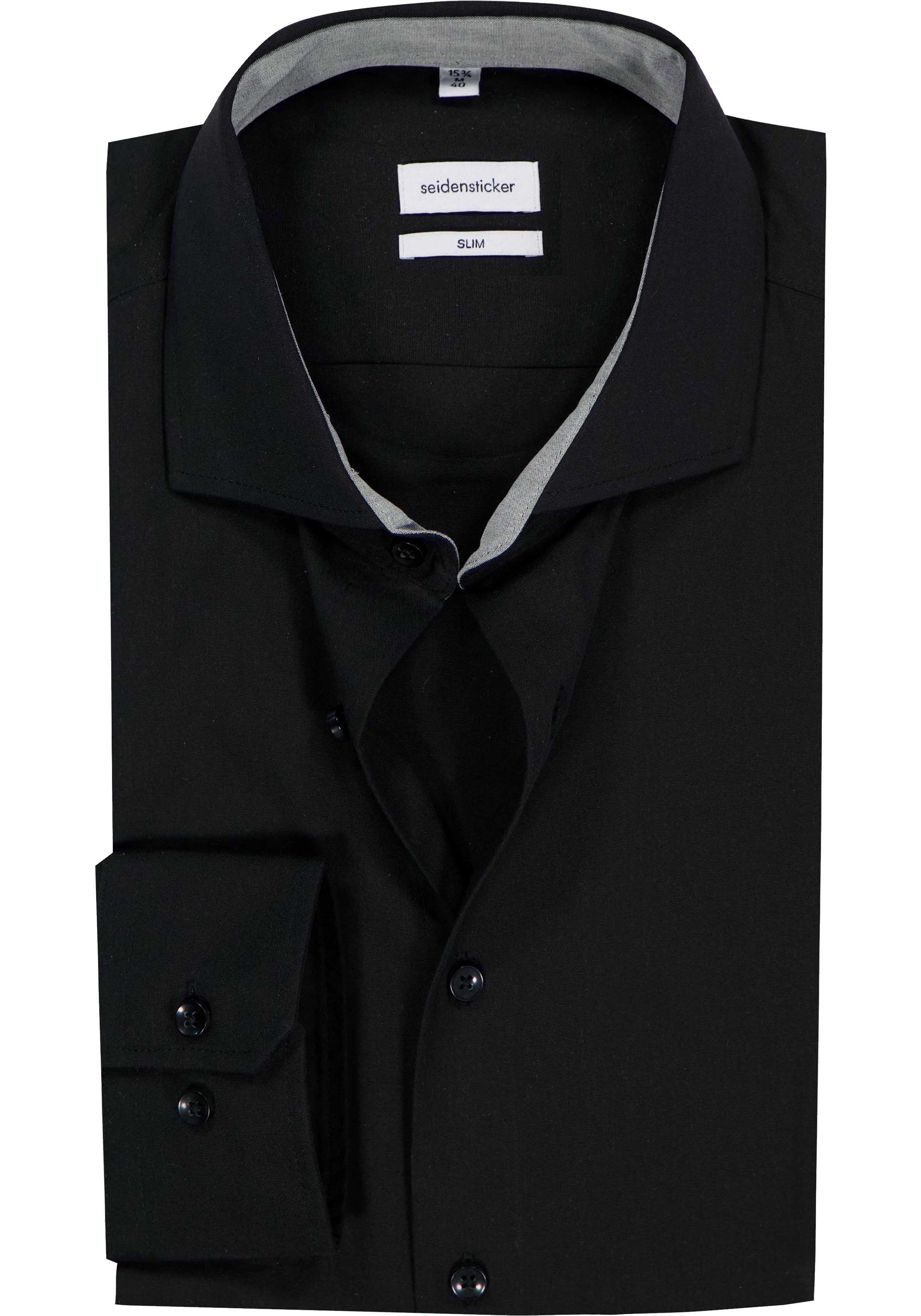 Seidensticker slim fit overhemd, popeline, zwart