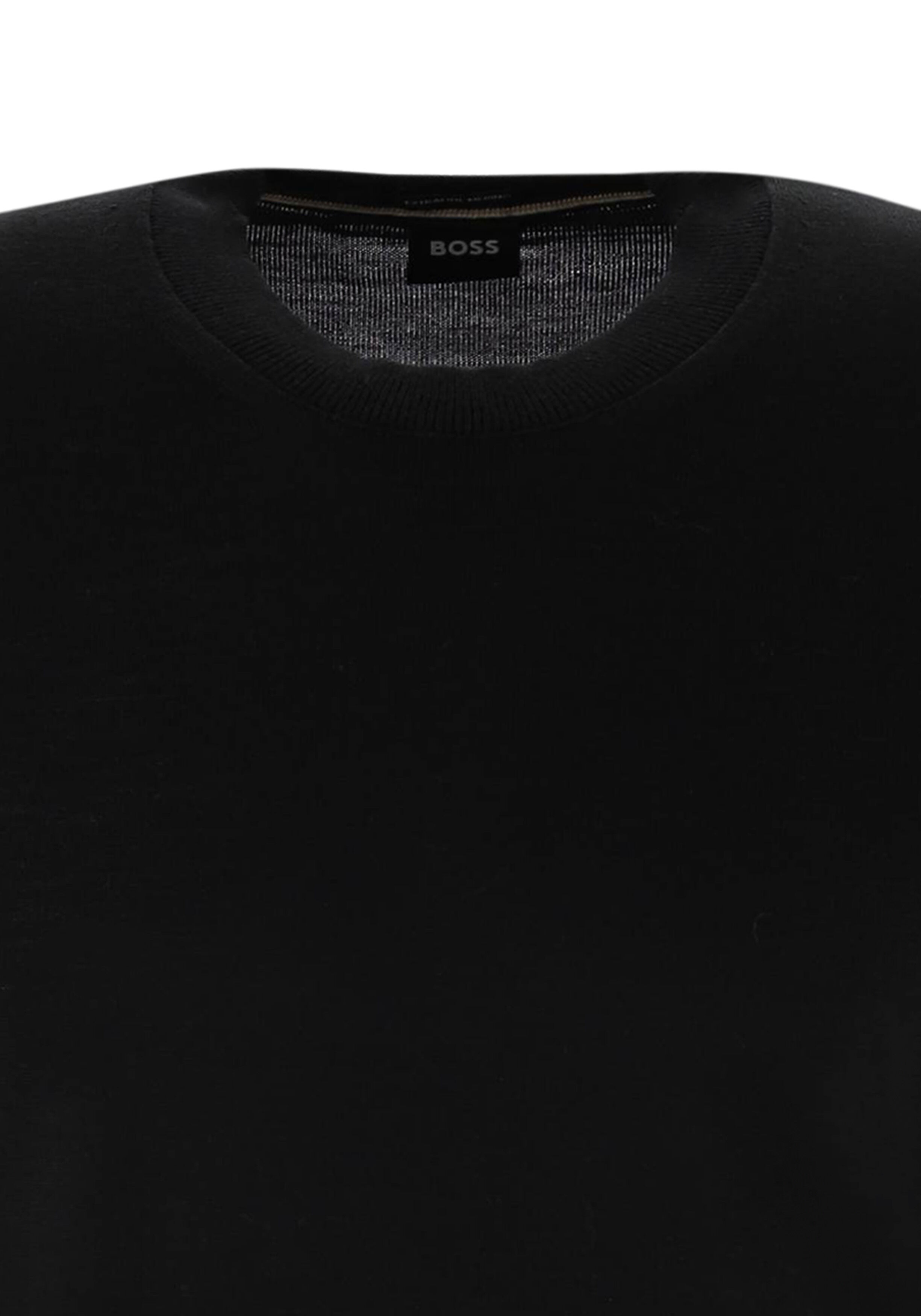 BOSS Leno slim fit trui wol, heren pullover middeldik O-hals, zwart
