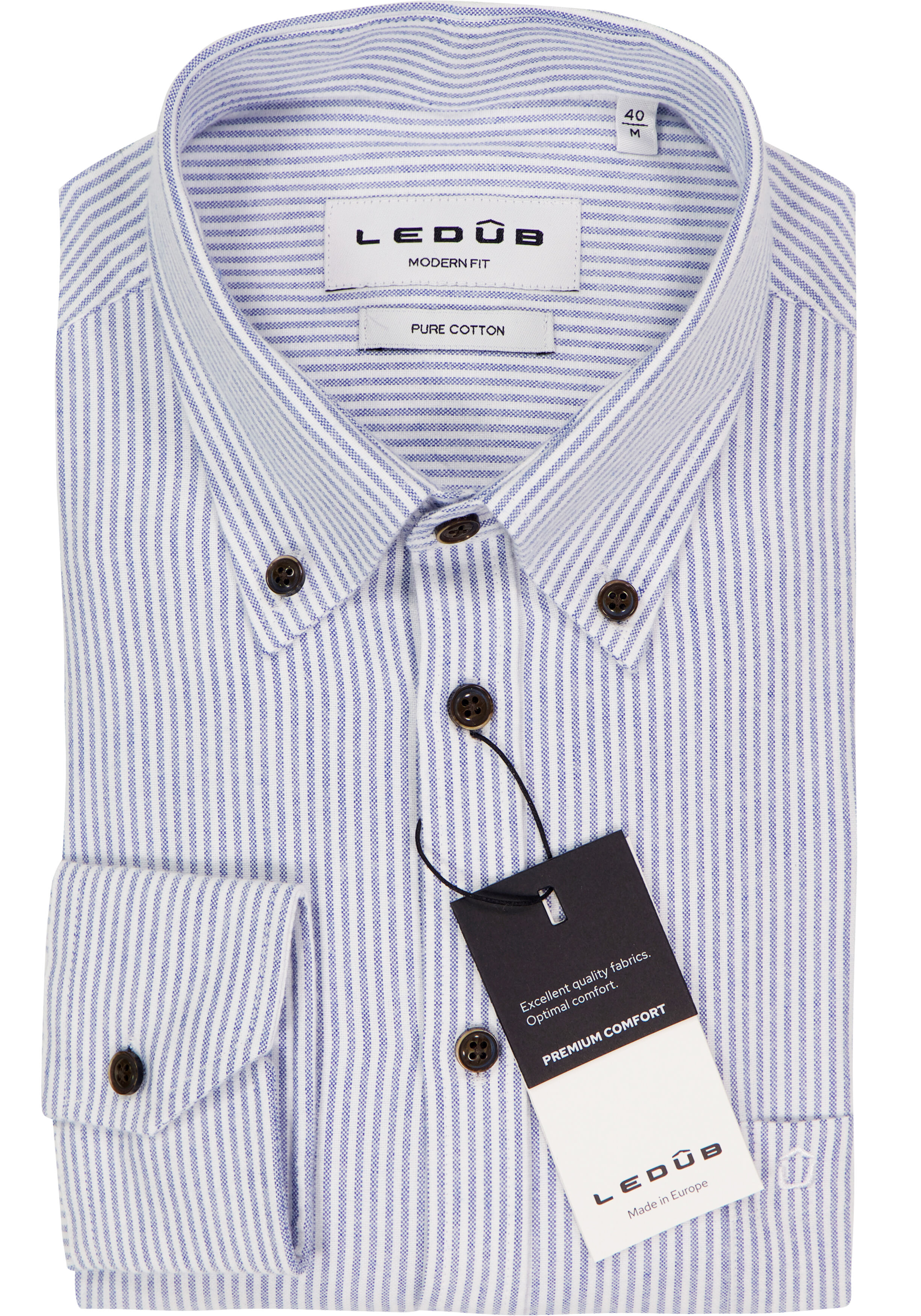Ledub modern fit overhemd, popeline, donkerblauw gestreept