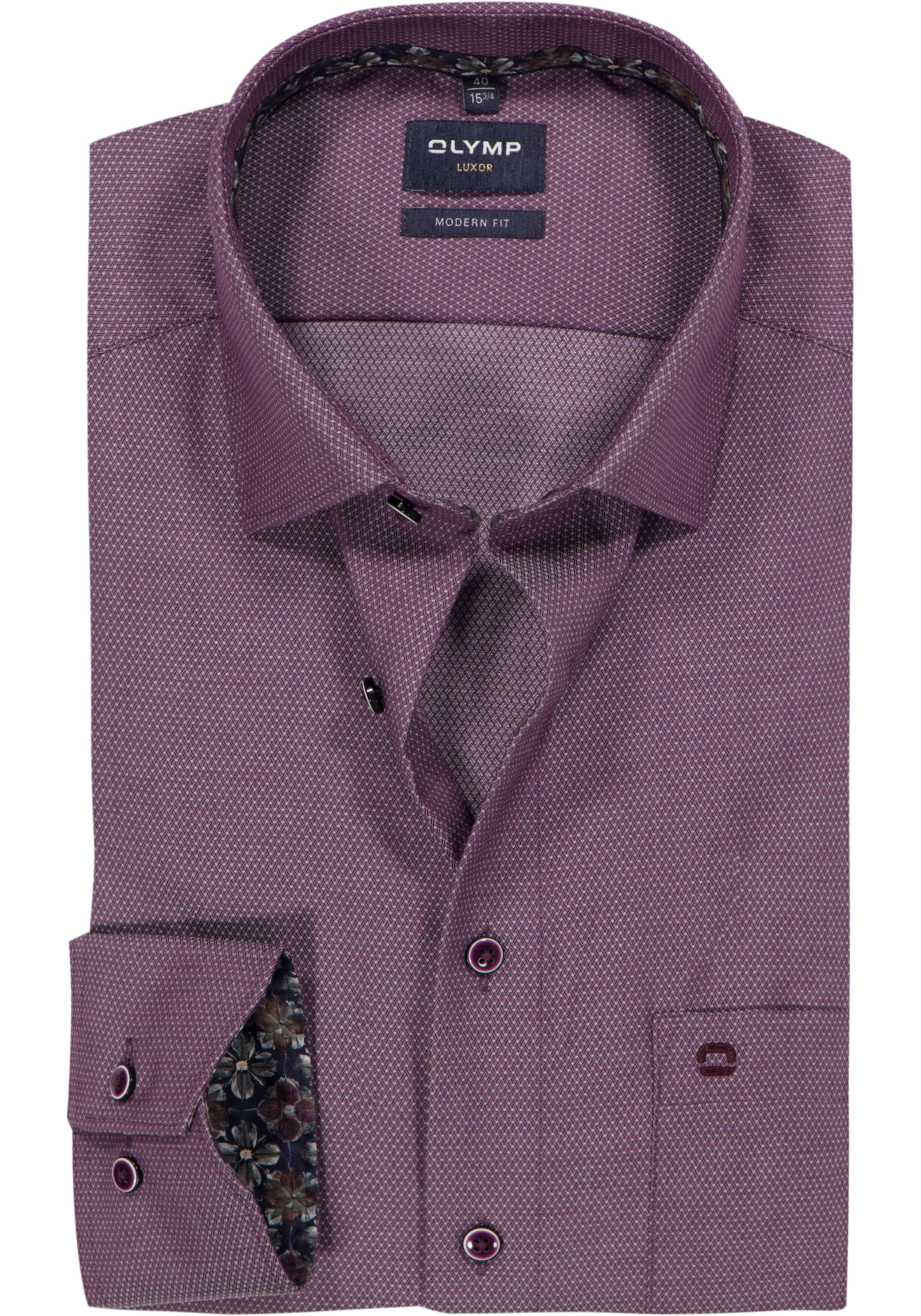 OLYMP Luxor modern fit overhemd, structuur, donker mauve paars