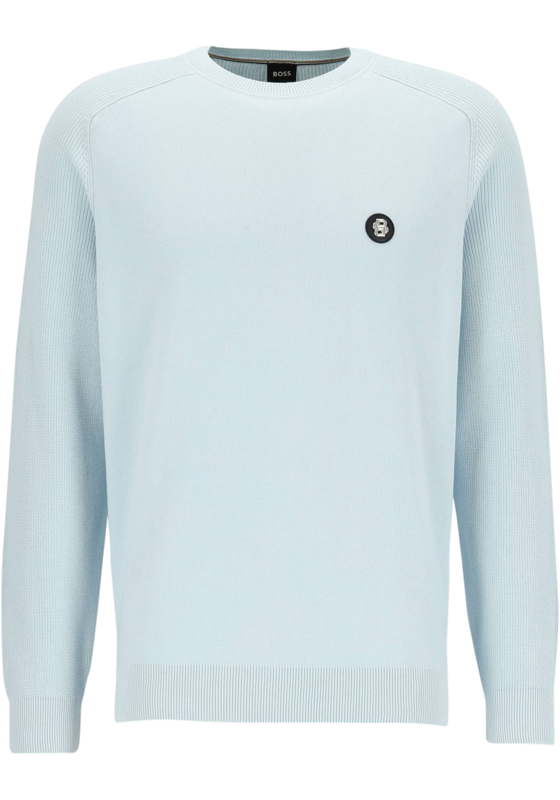 BOSS Illian regular fit trui katoen, heren trui middeldik O-hals, blauw BOSS Illian regular fit trui katoen, heren trui middeldik O-hals, blauw