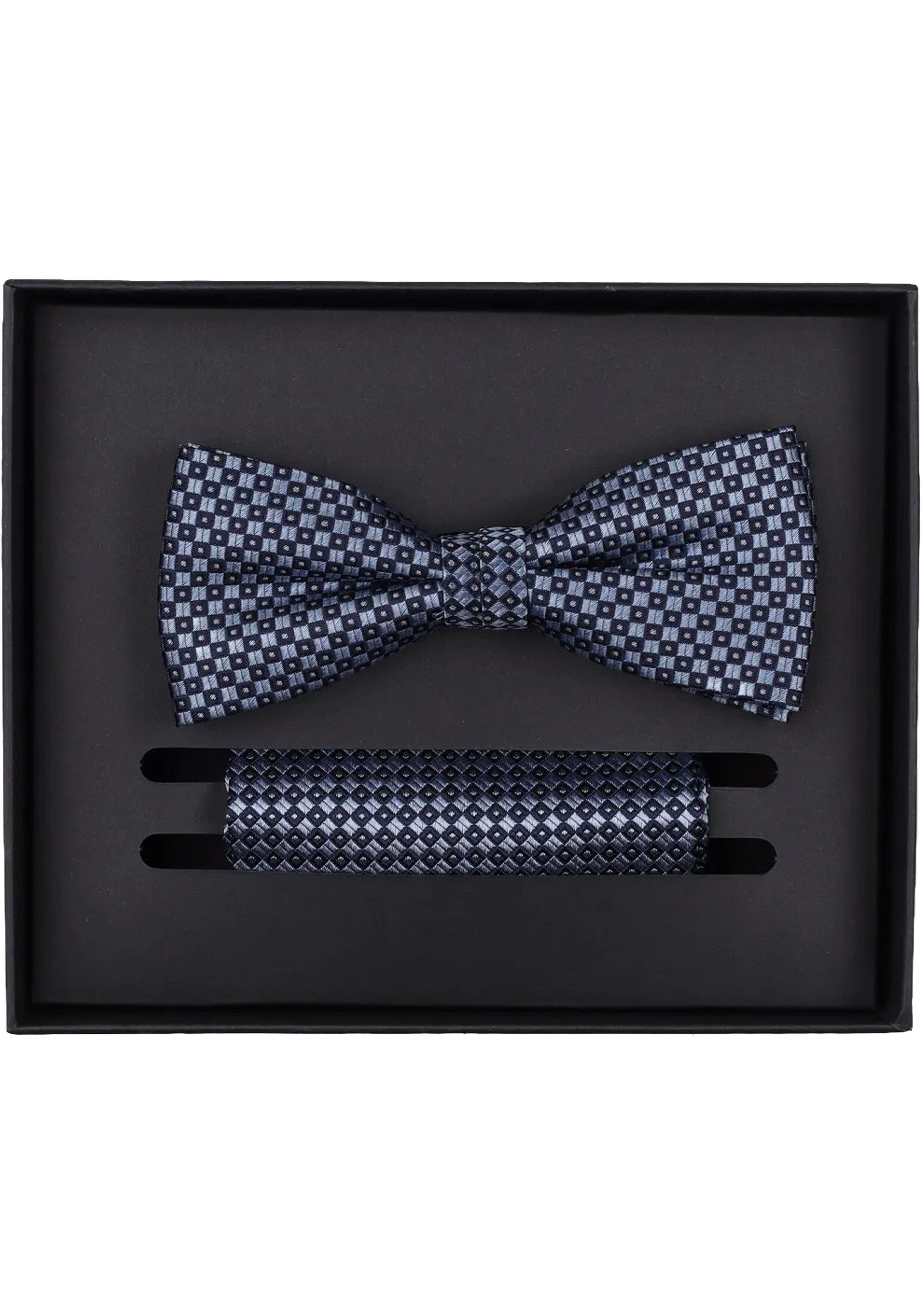 VENTI set met vlinderdas en pochet, blauw, grijs, zwart dessin
