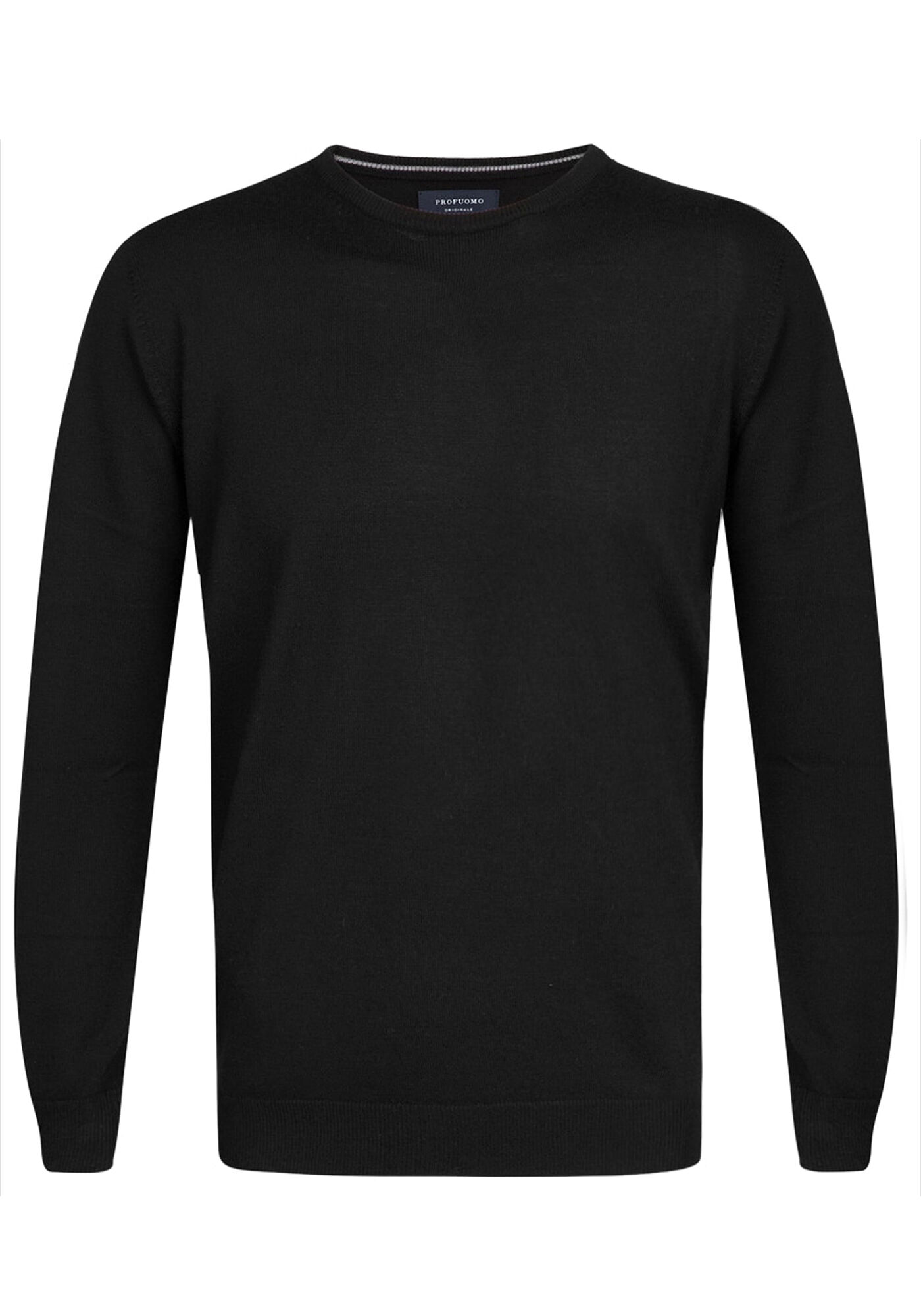 Profuomo slim fit trui wol, heren pullover O-hals, zwart 