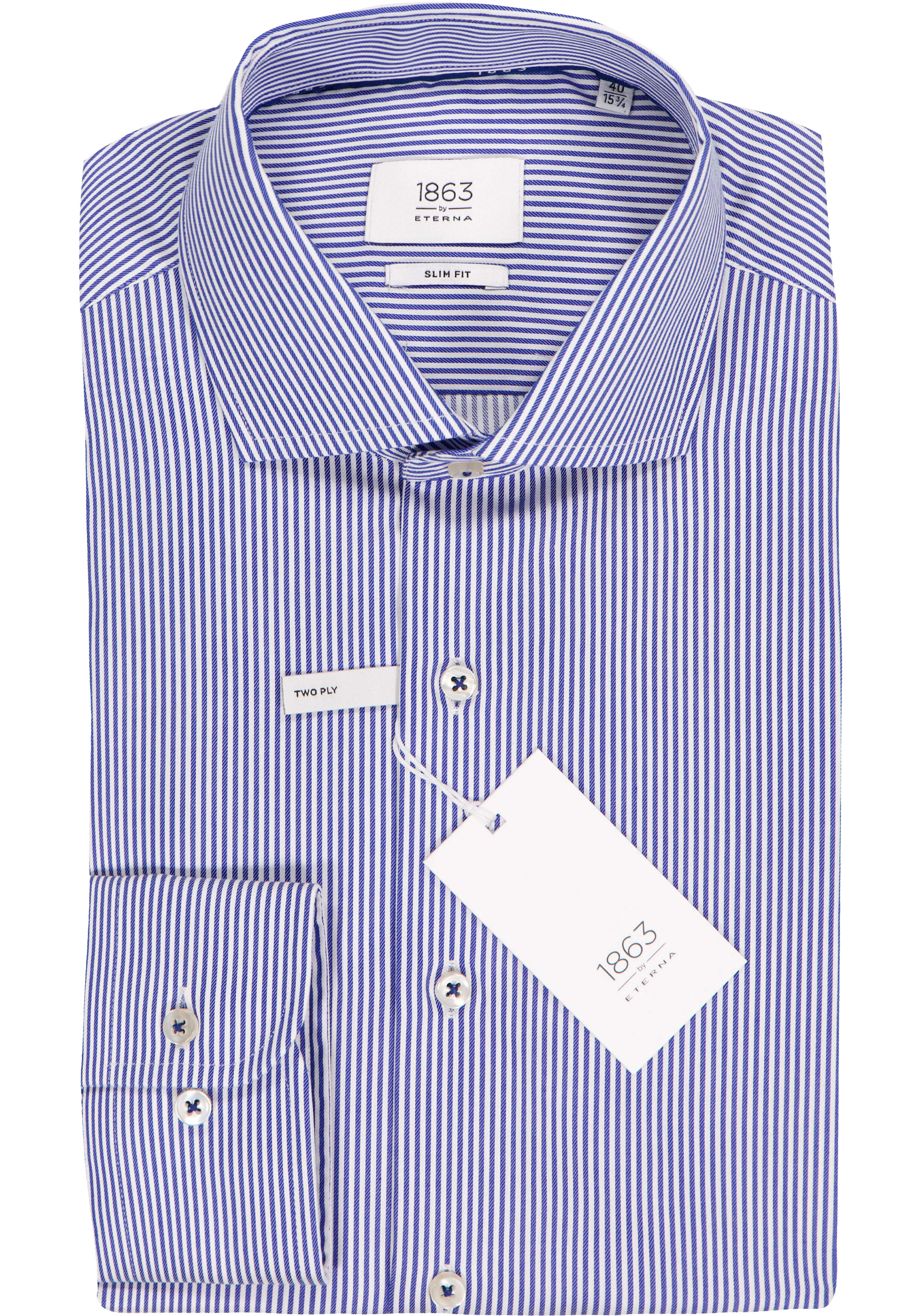 ETERNA 1863 slim fit premium overhemd, 2-ply twill heren overhemd, blauw met wit gestreept