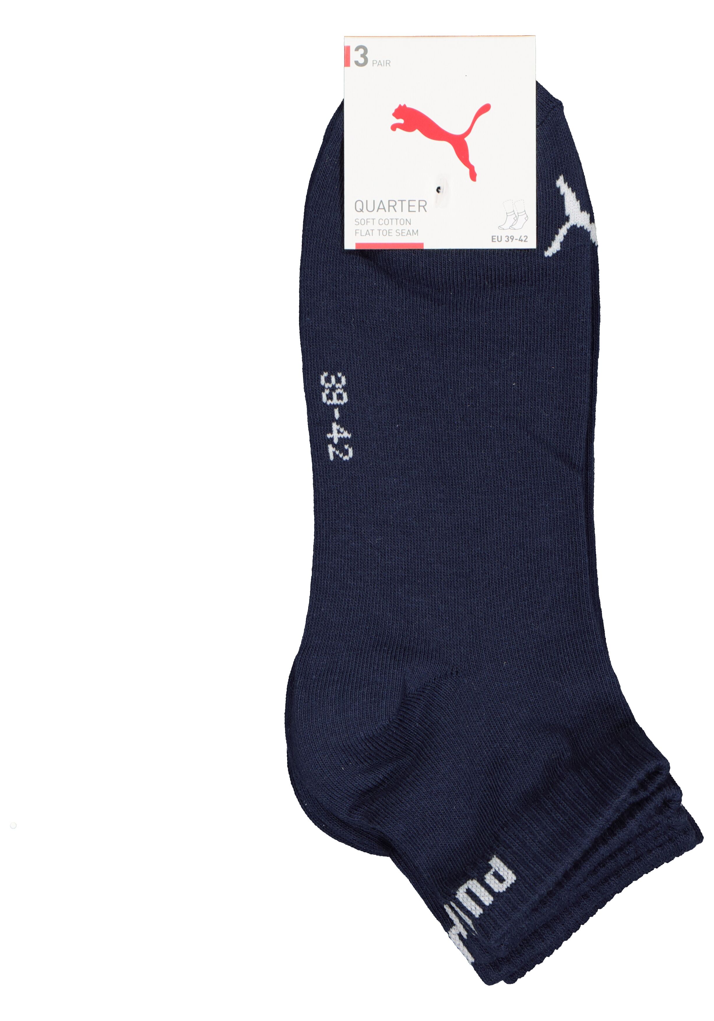 Puma Unisex Quarter Plain (3-pack), unisex hoge enkelsokken, navy blauw