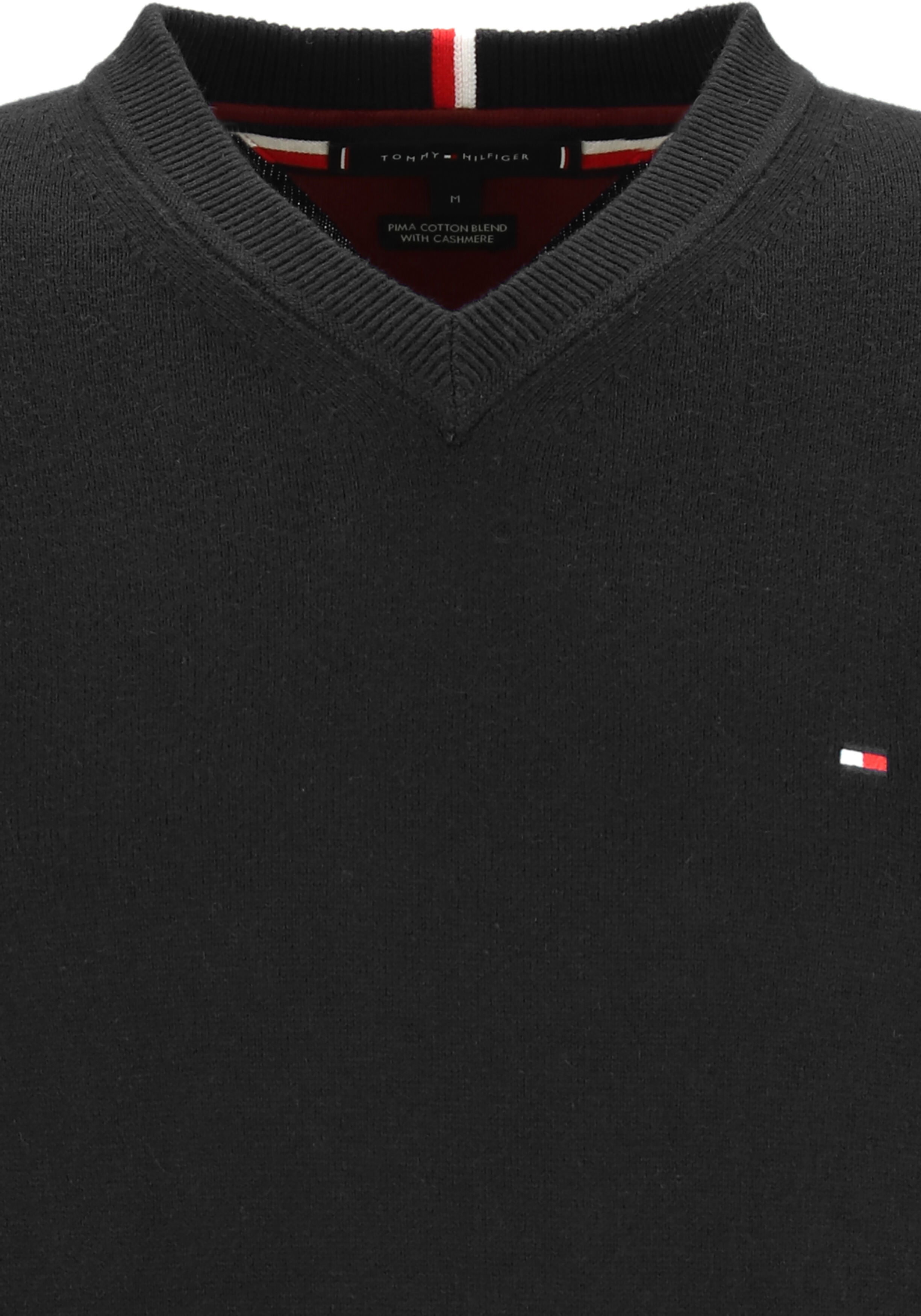 Tommy Hilfiger V-hals trui katoen met kasjmier, Pima Organic Cotton Cashmere, zwart (Black)
