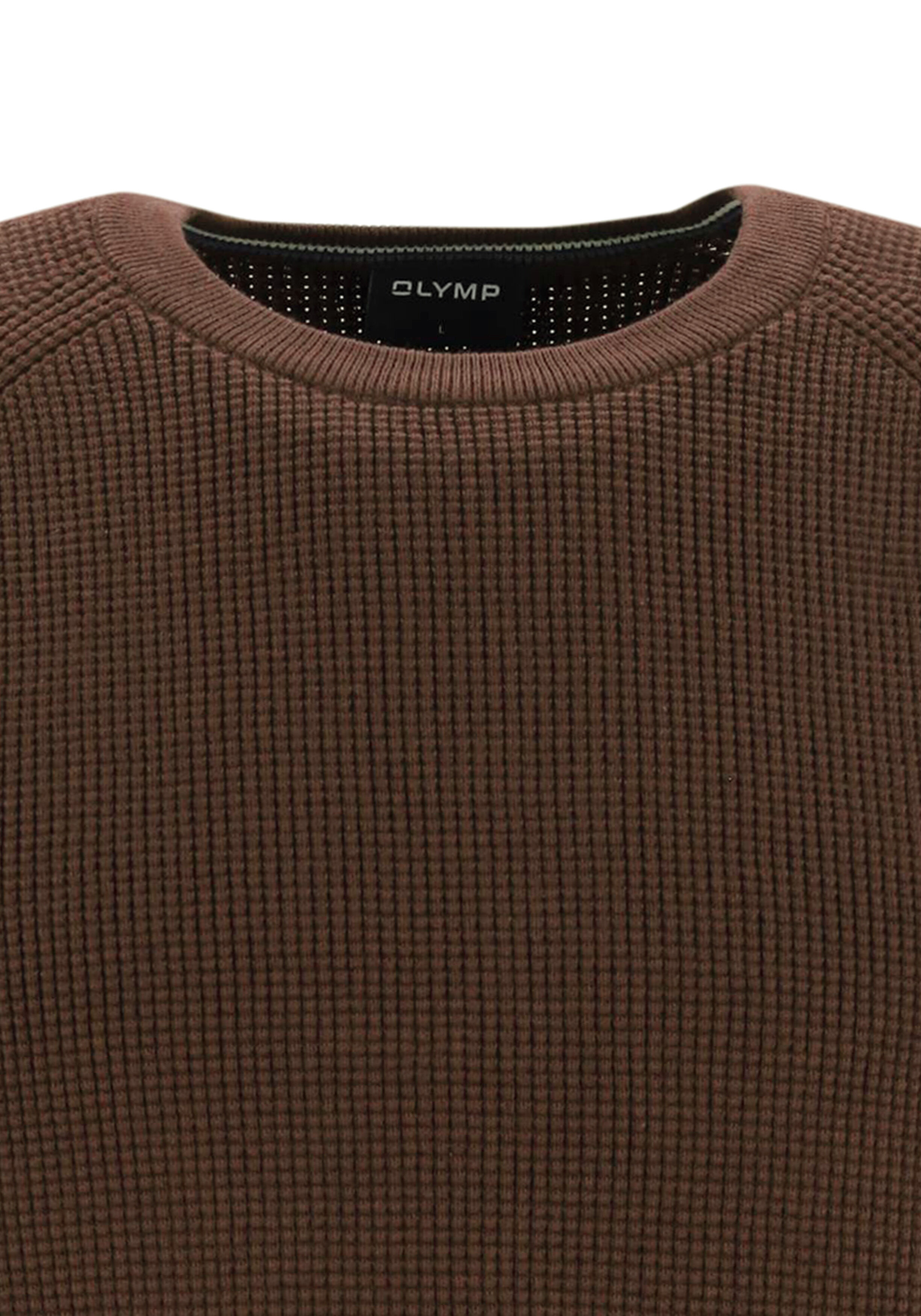 OLYMP Casual modern fit trui structuur, katoenmengsel, O-hals, bruin