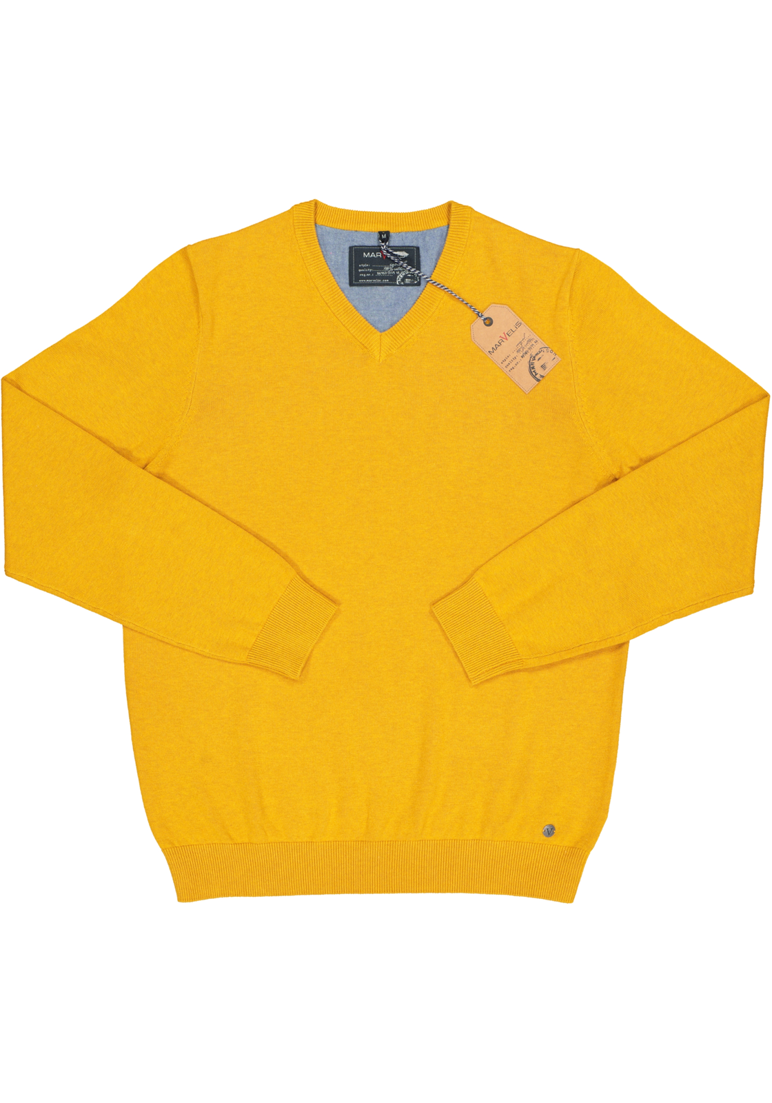 2-4055987813033_marvelis_trui_HR MARVELIS modern fit trui katoen, V-hals, okergeel