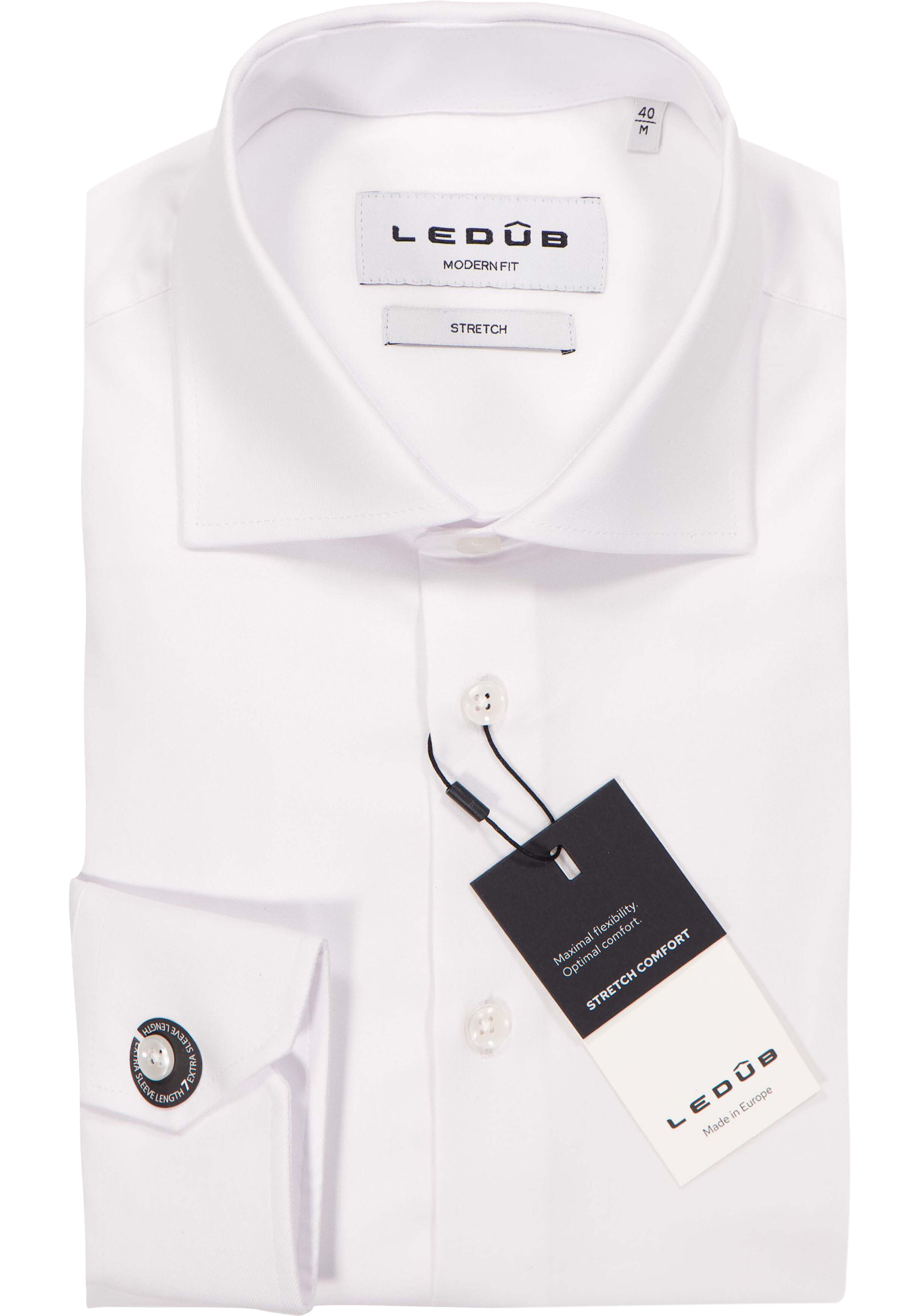 Ledub modern fit overhemd, mouwlengte 72 cm, popeline, wit