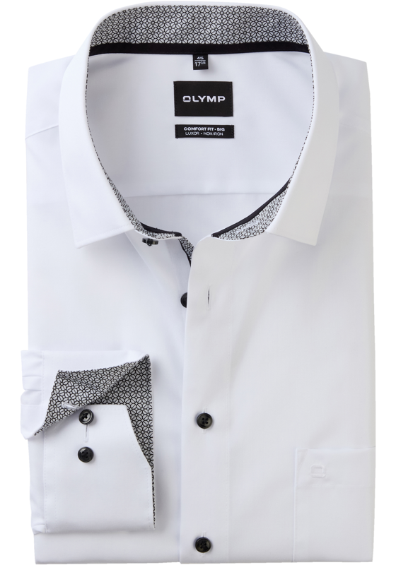 OLYMP Luxor comfort fit Big overhemd, popeline, wit (grijs contrast) OLYMP Luxor comfort fit Big overhemd, popeline, wit (grijs contrast)