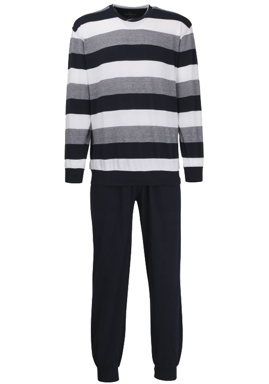 Gotzburg heren pyjama O-hals, middenblauw gestreept Gotzburg heren pyjama O-hals, middenblauw gestreept