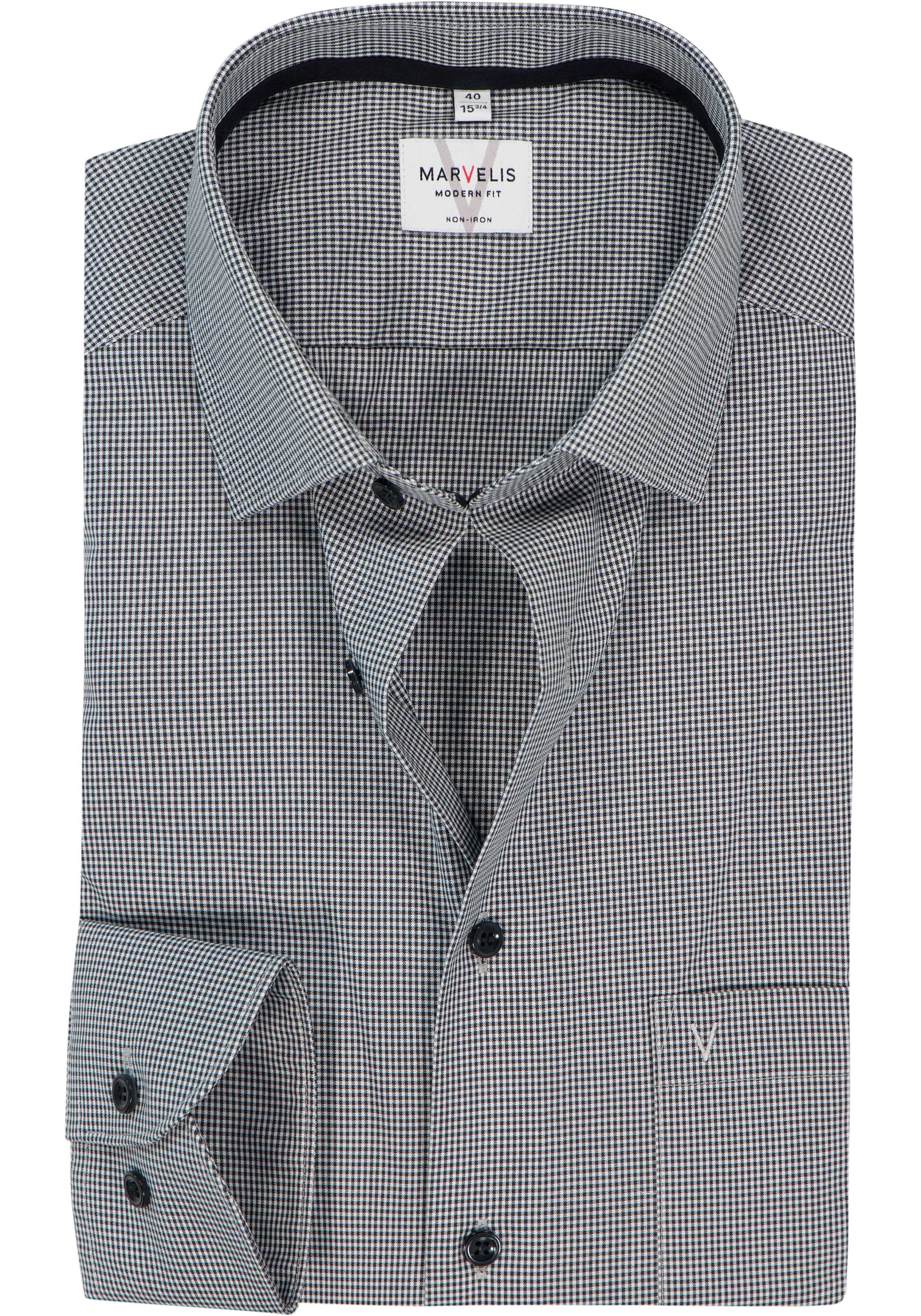 MARVELIS modern fit overhemd, popeline, zwart met wit geruit