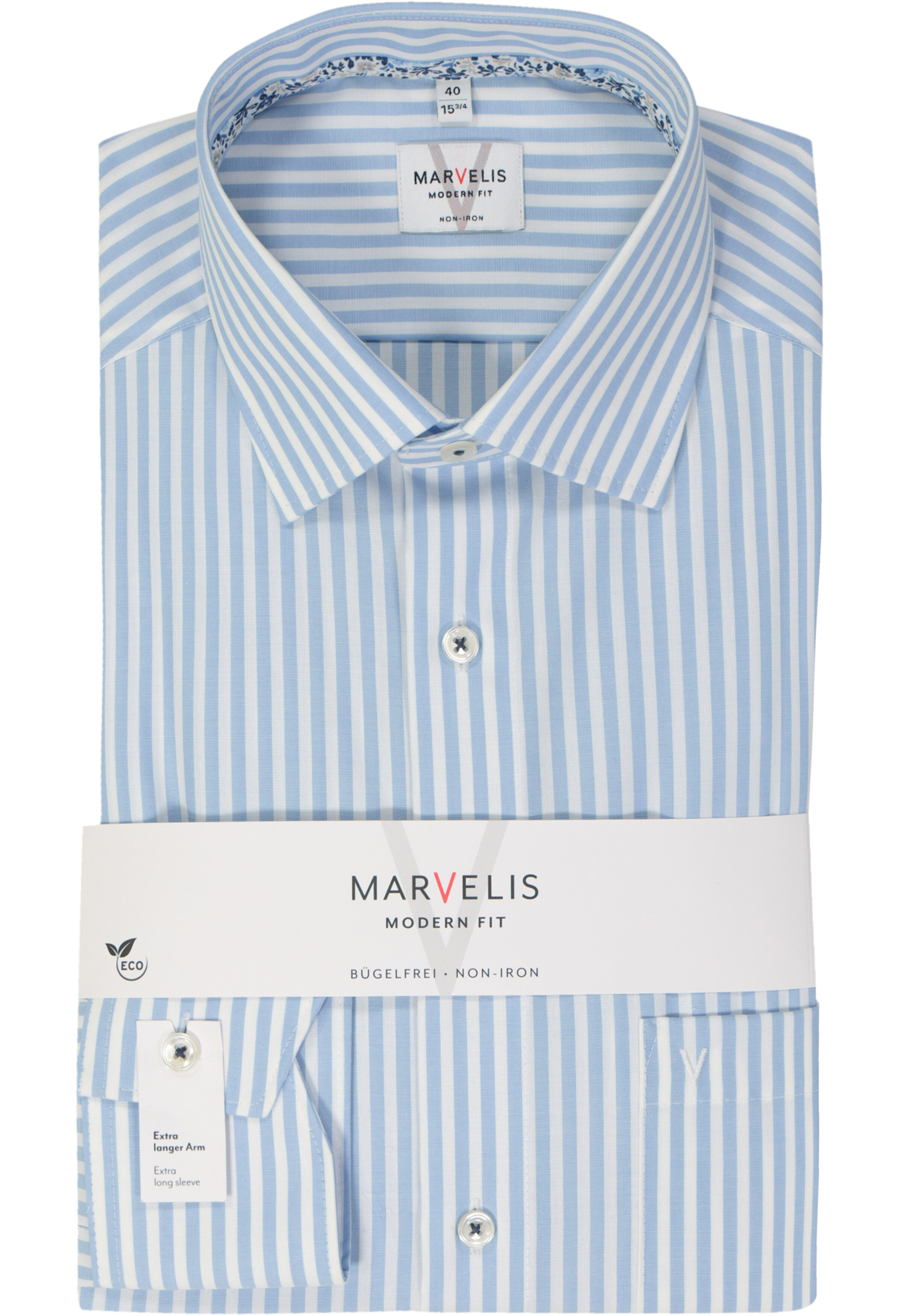 MARVELIS modern fit overhemd, mouwlengte 7, popeline, lichtblauw gestreept