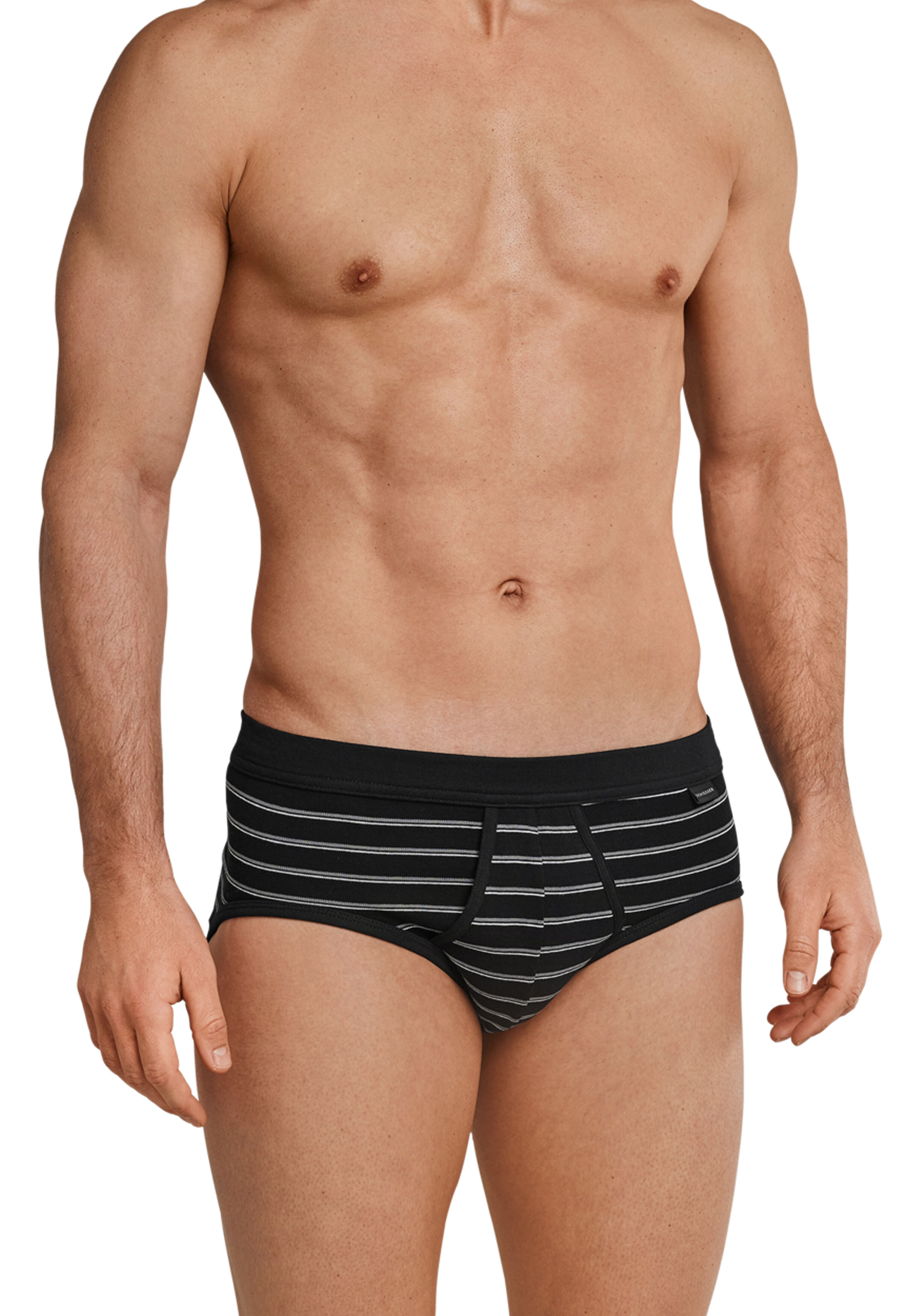 SCHIESSER Original Classics sportslips (2-pack), Feinripp met gulp, zwart gestreept           