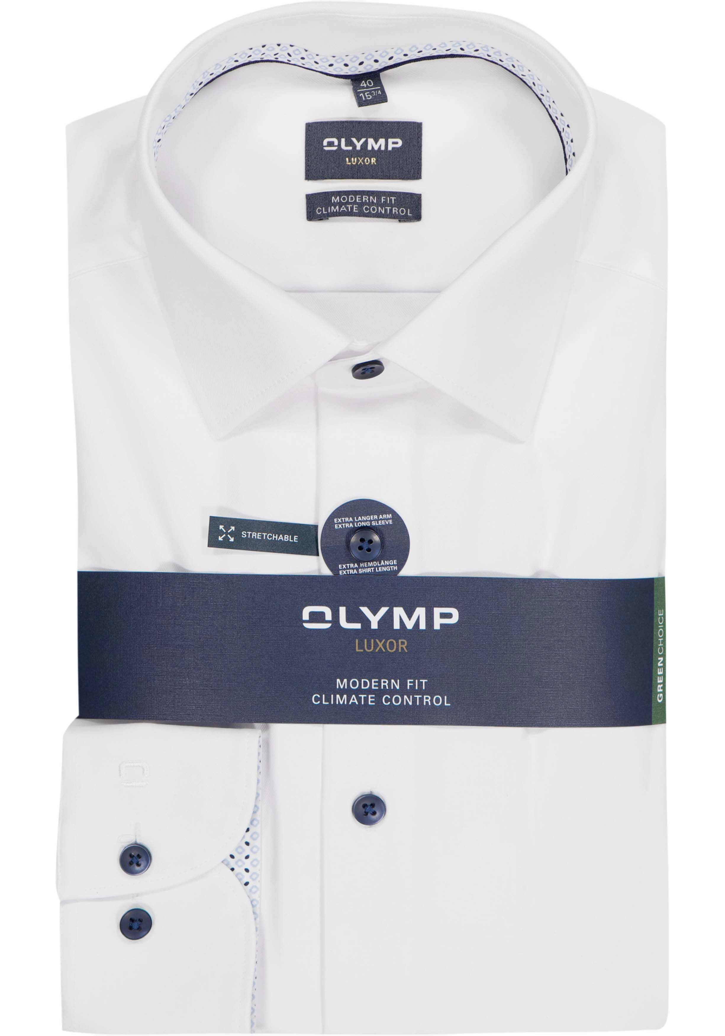OLYMP 24/7 Luxor modern fit overhemd, mouwlengte 7, twill, wit