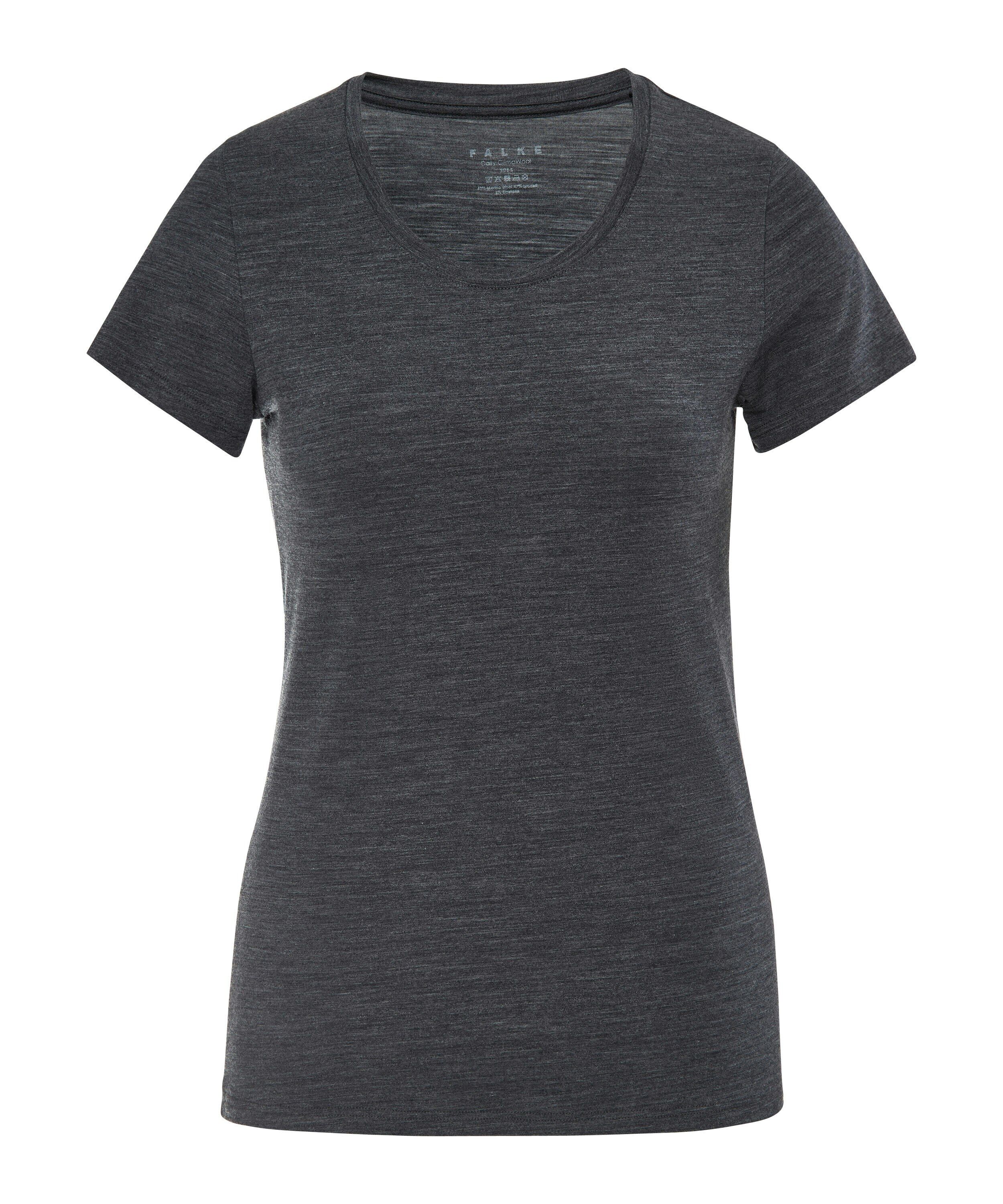FALKE dames T-shirt Daily Climawool, korte mouw, donkergrijs (dark grey -heather)