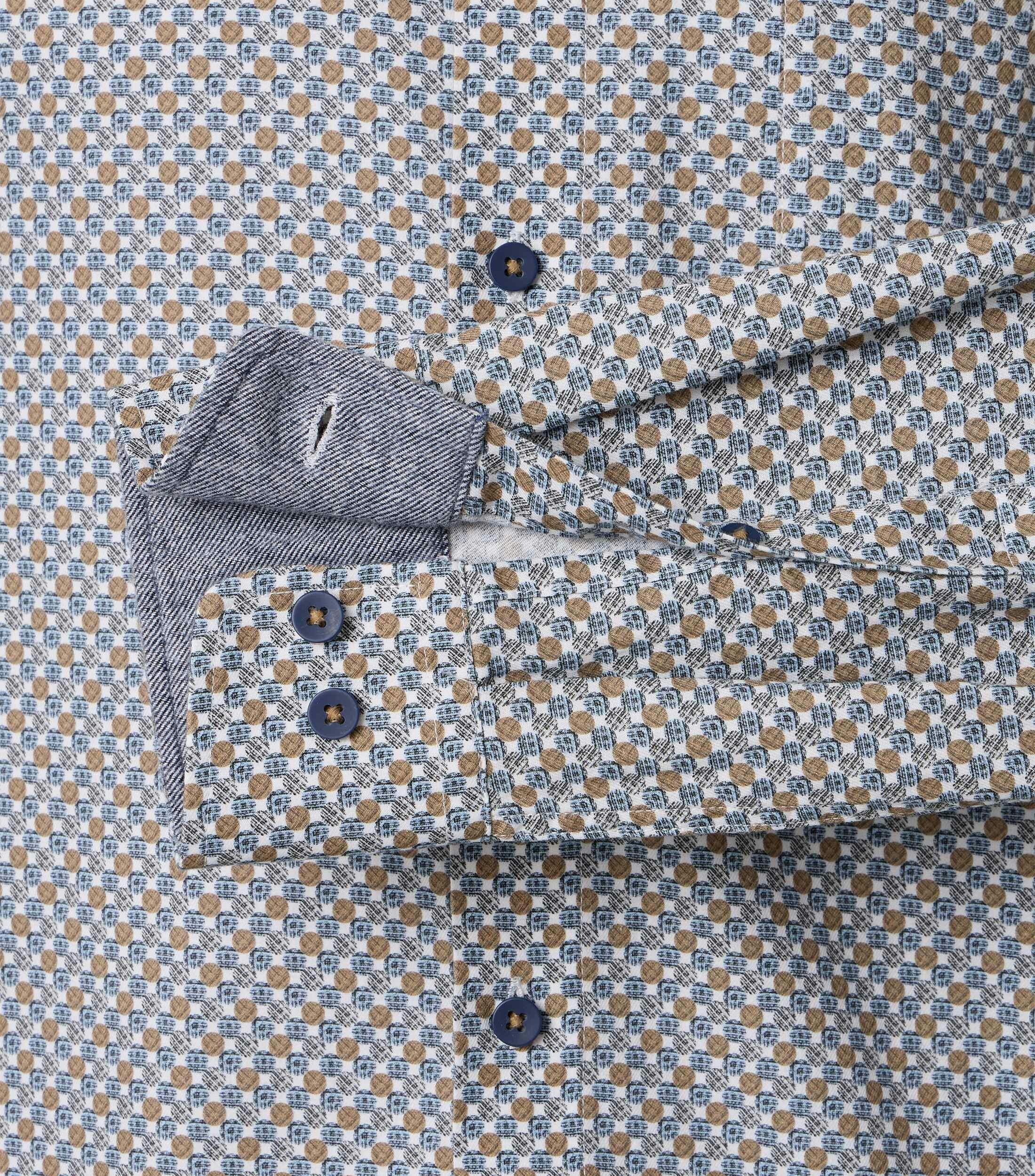 Redmond modern fit overhemd, popeline, wit, blauw en kaki dessin