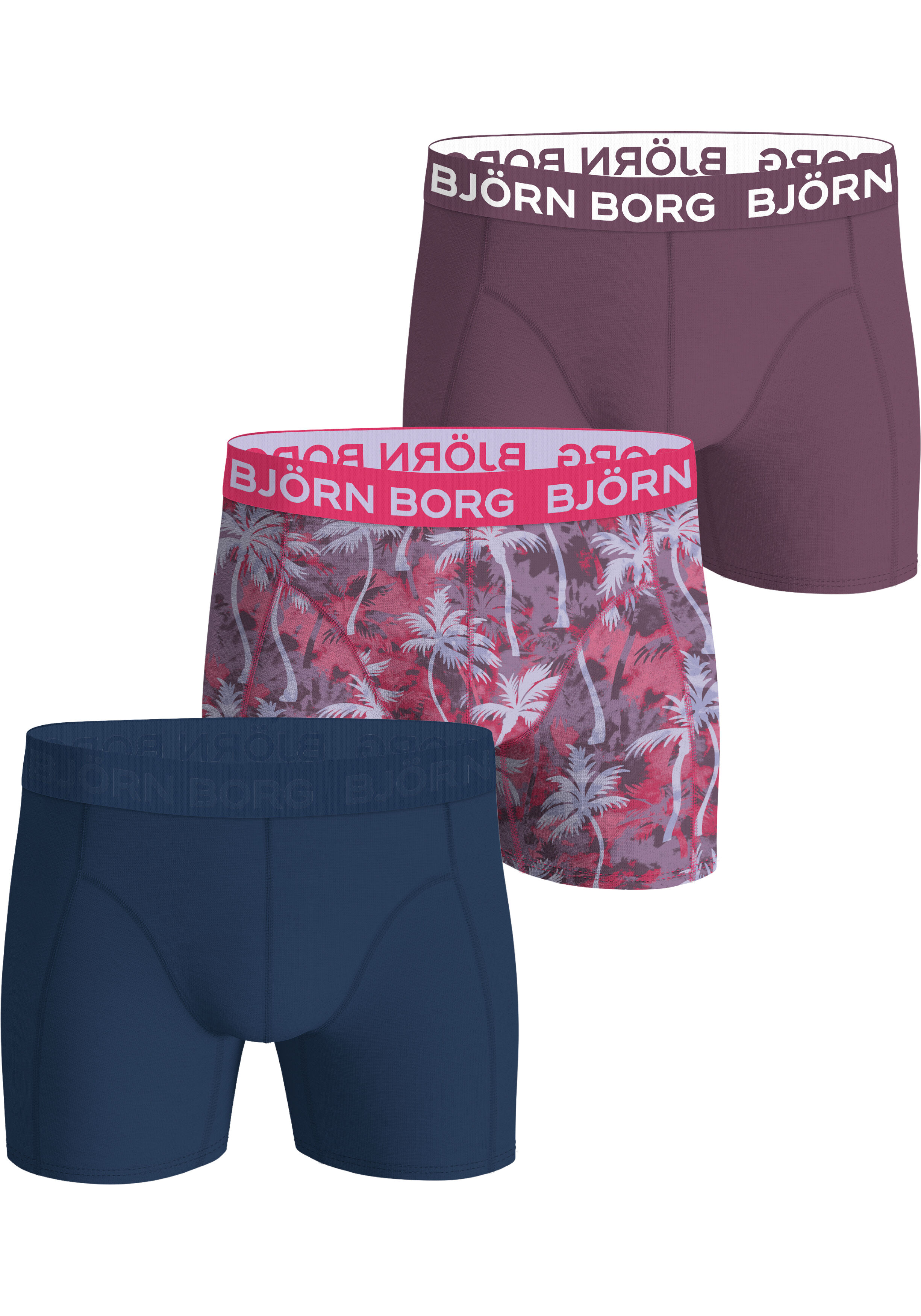 Bjorn Borg Cotton Stretch boxers, heren boxers normale lengte (3-pack), paars, print, navy blauw
