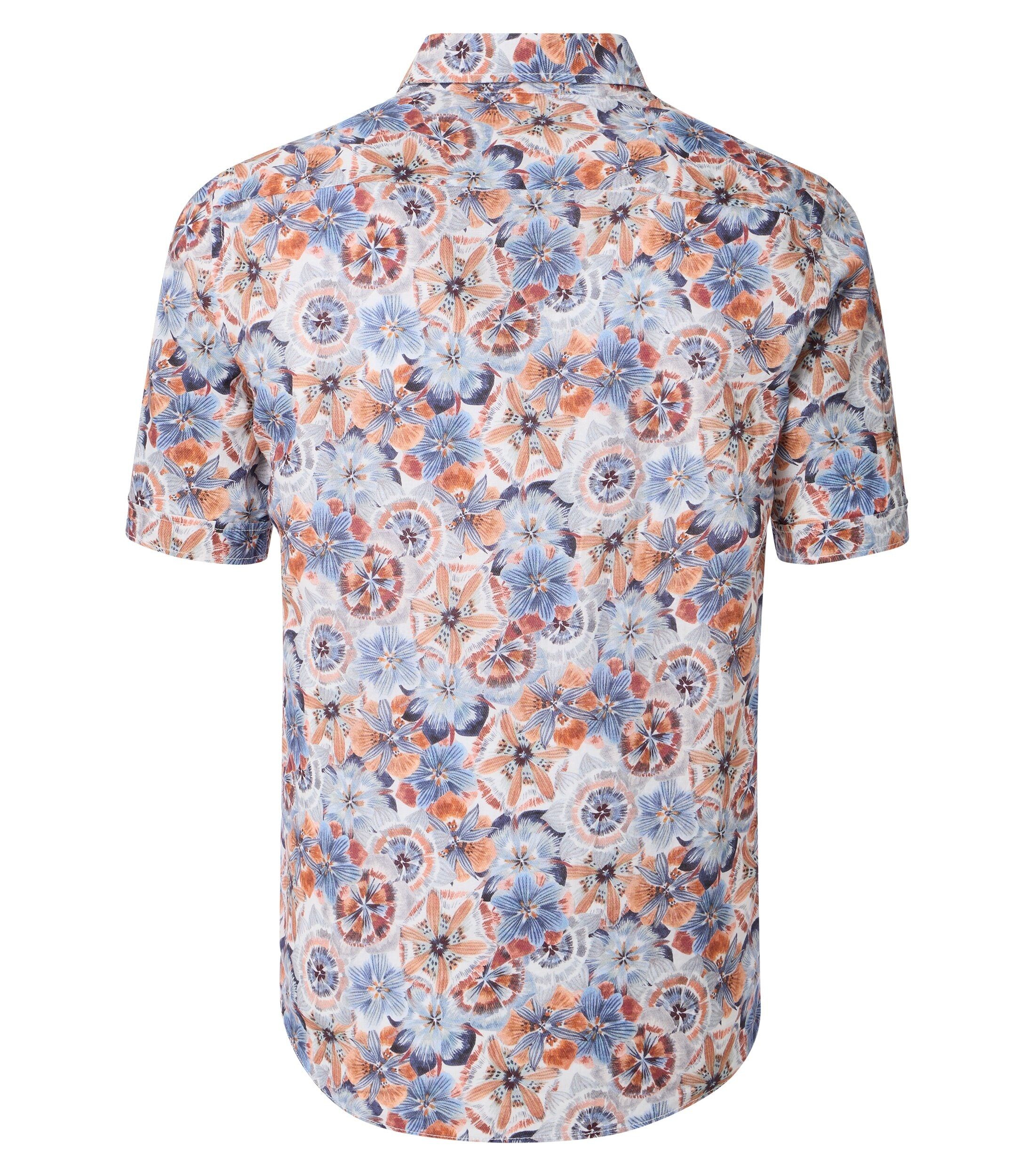 CASA MODA Sport casual fit overhemd, korte mouw, popeline, donkerblauw, wit en beige dessin