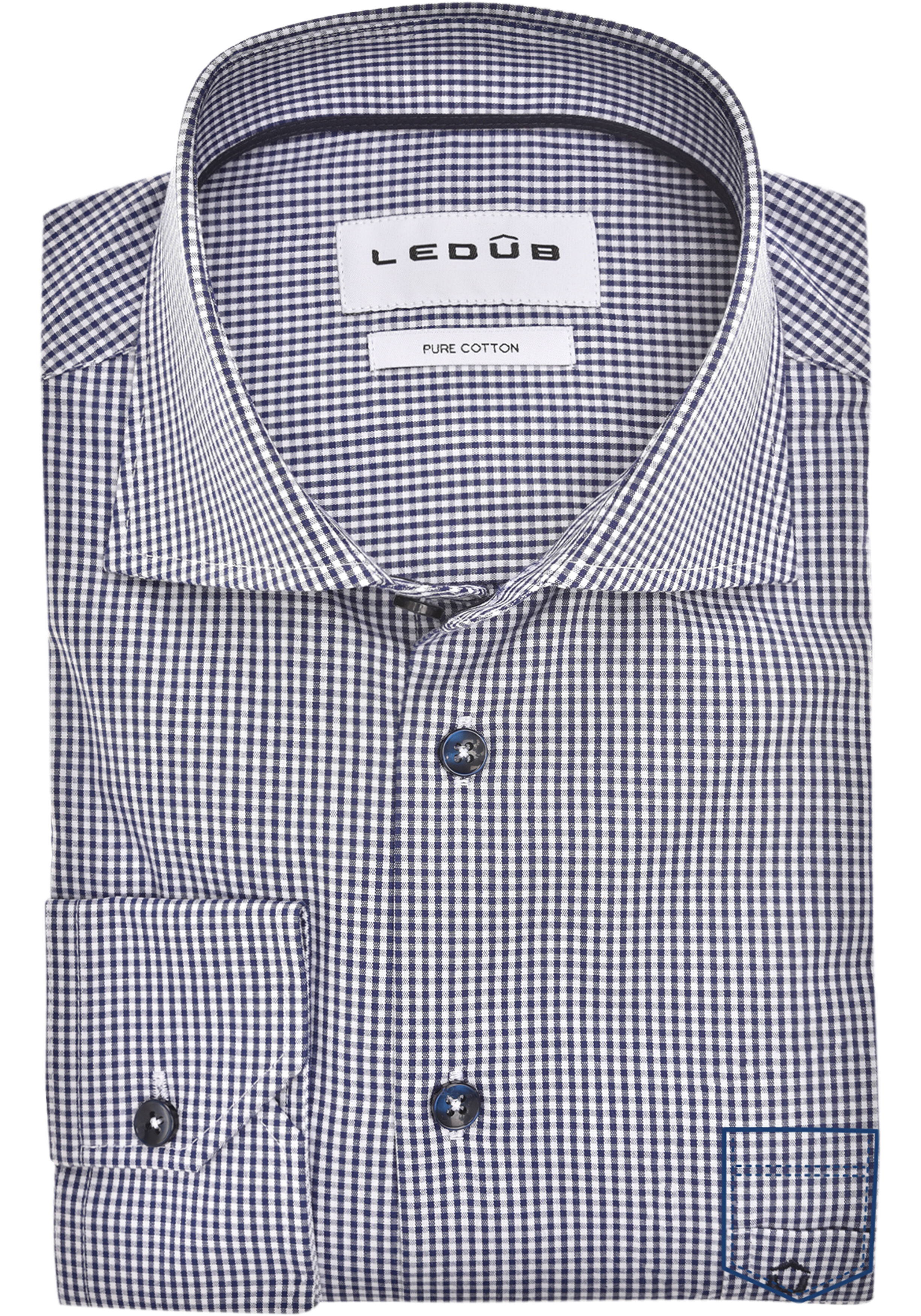 Ledub modern fit overhemd, popeline, donkerblauw geruit