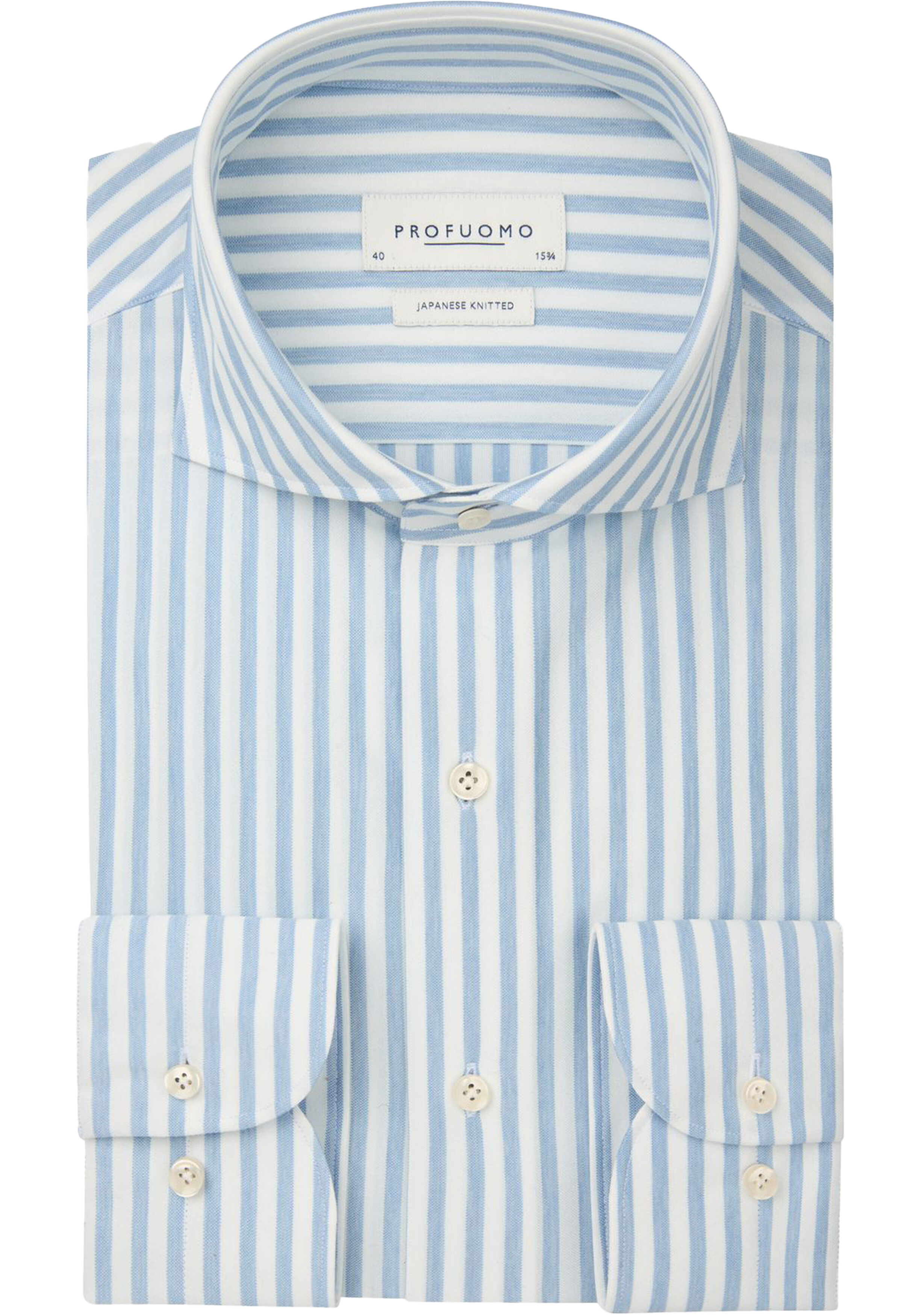 Profuomo slim fit heren overhemd, jersey, blauw gestreept