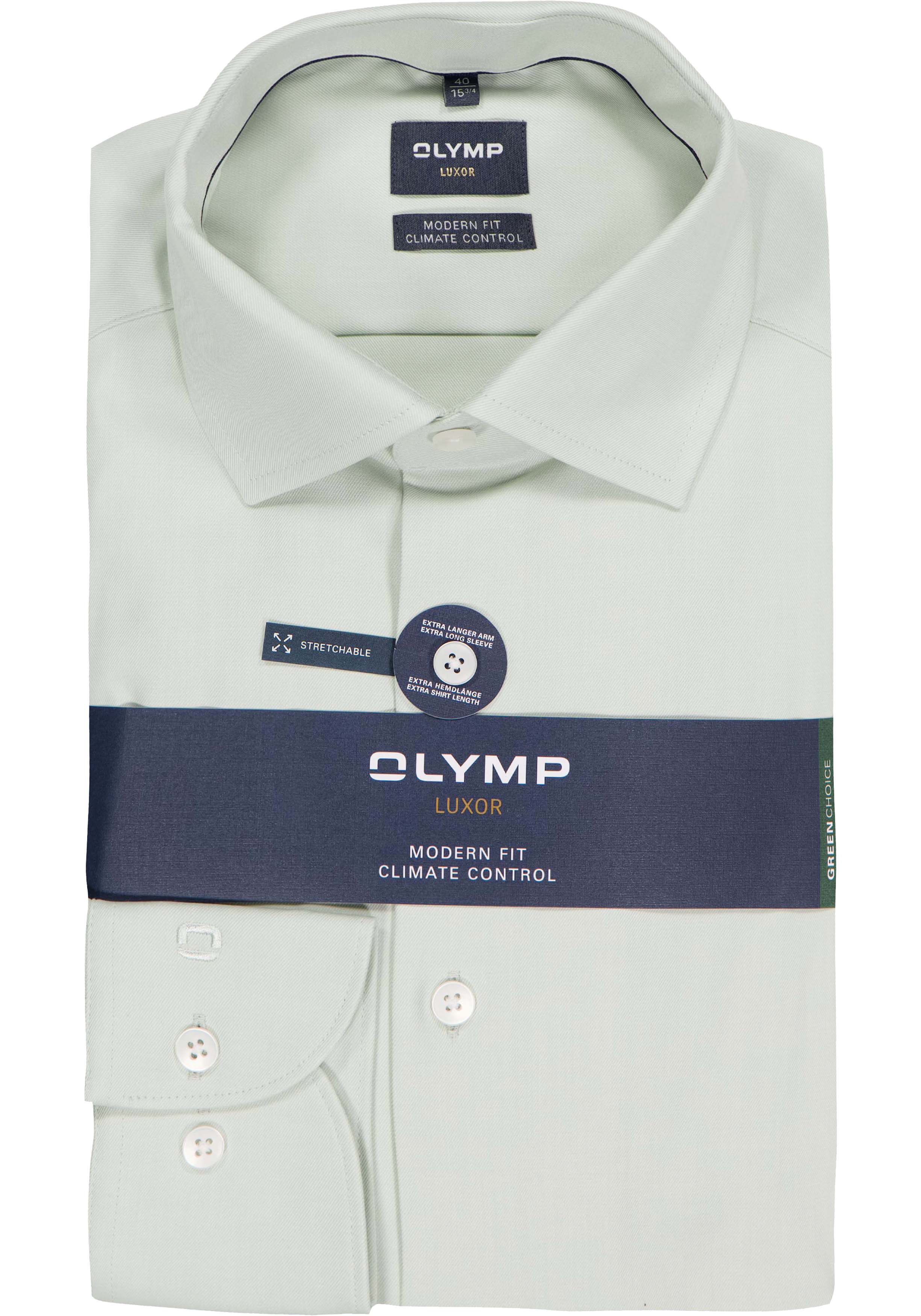 OLYMP 24/7 Luxor modern fit overhemd, mouwlengte 7, twill, limoen geel