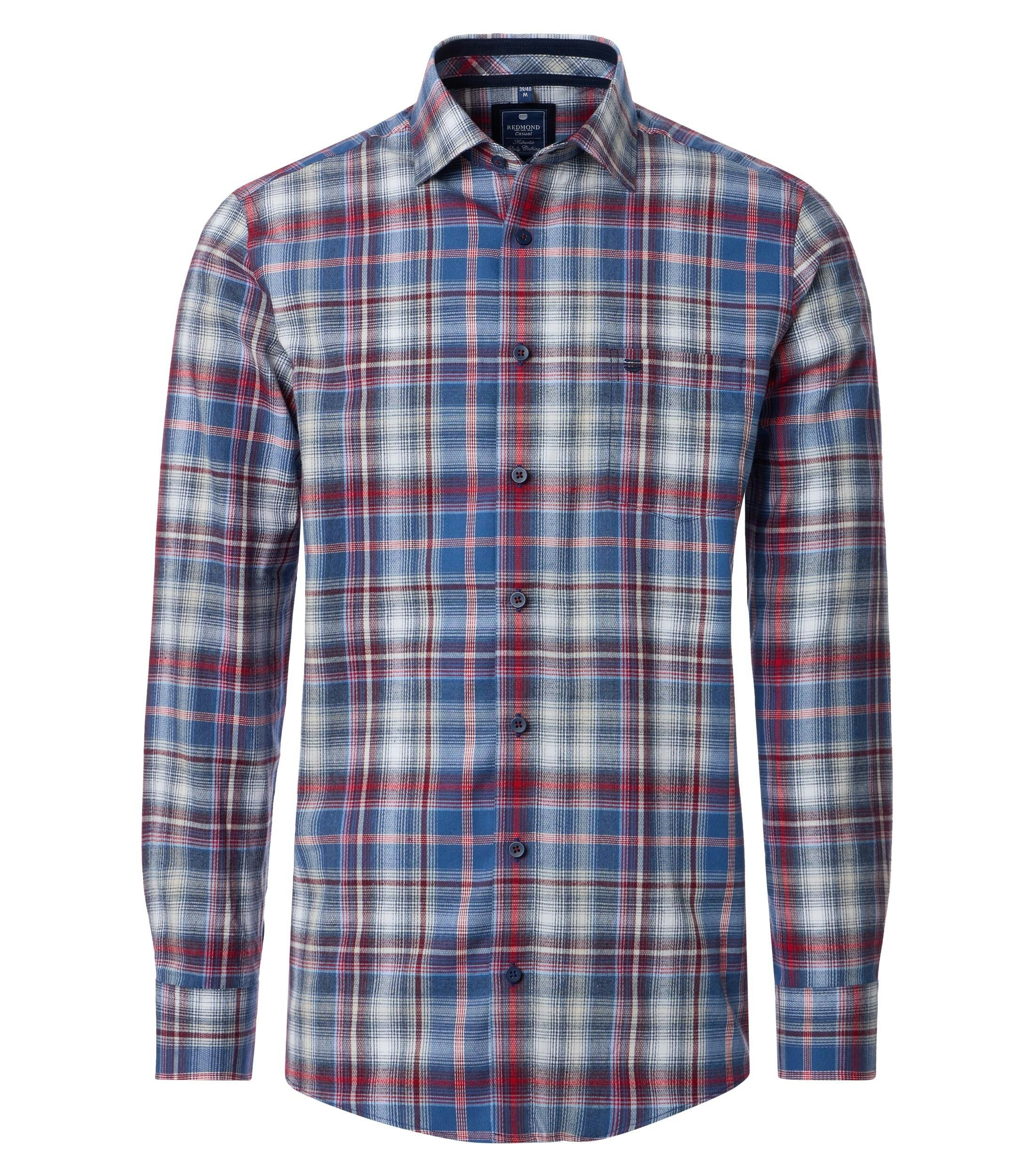 Redmond modern fit overhemd, structuur, rood, wit, blauw geruit