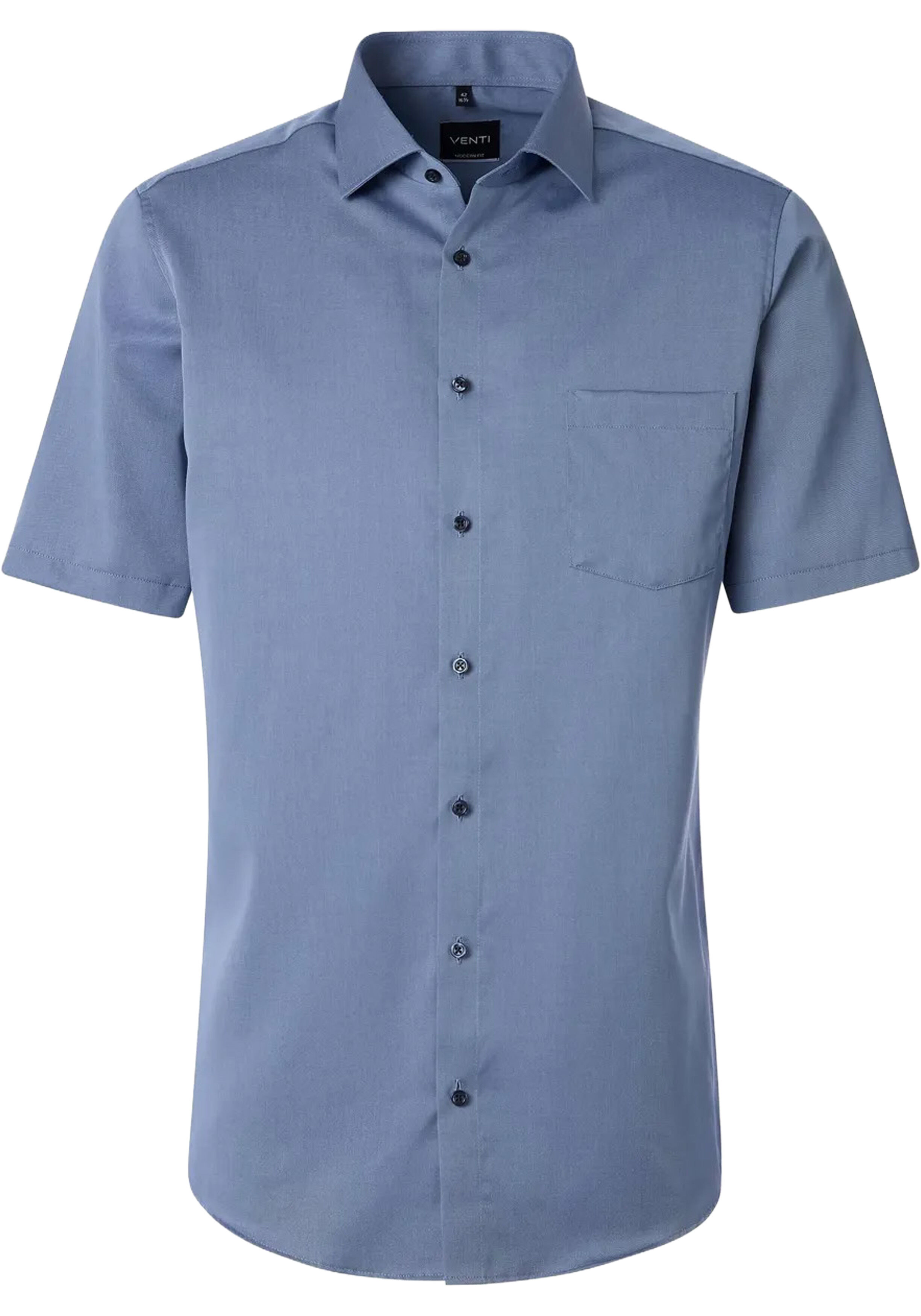 VENTI modern fit overhemd, korte mouw, twill, blauw