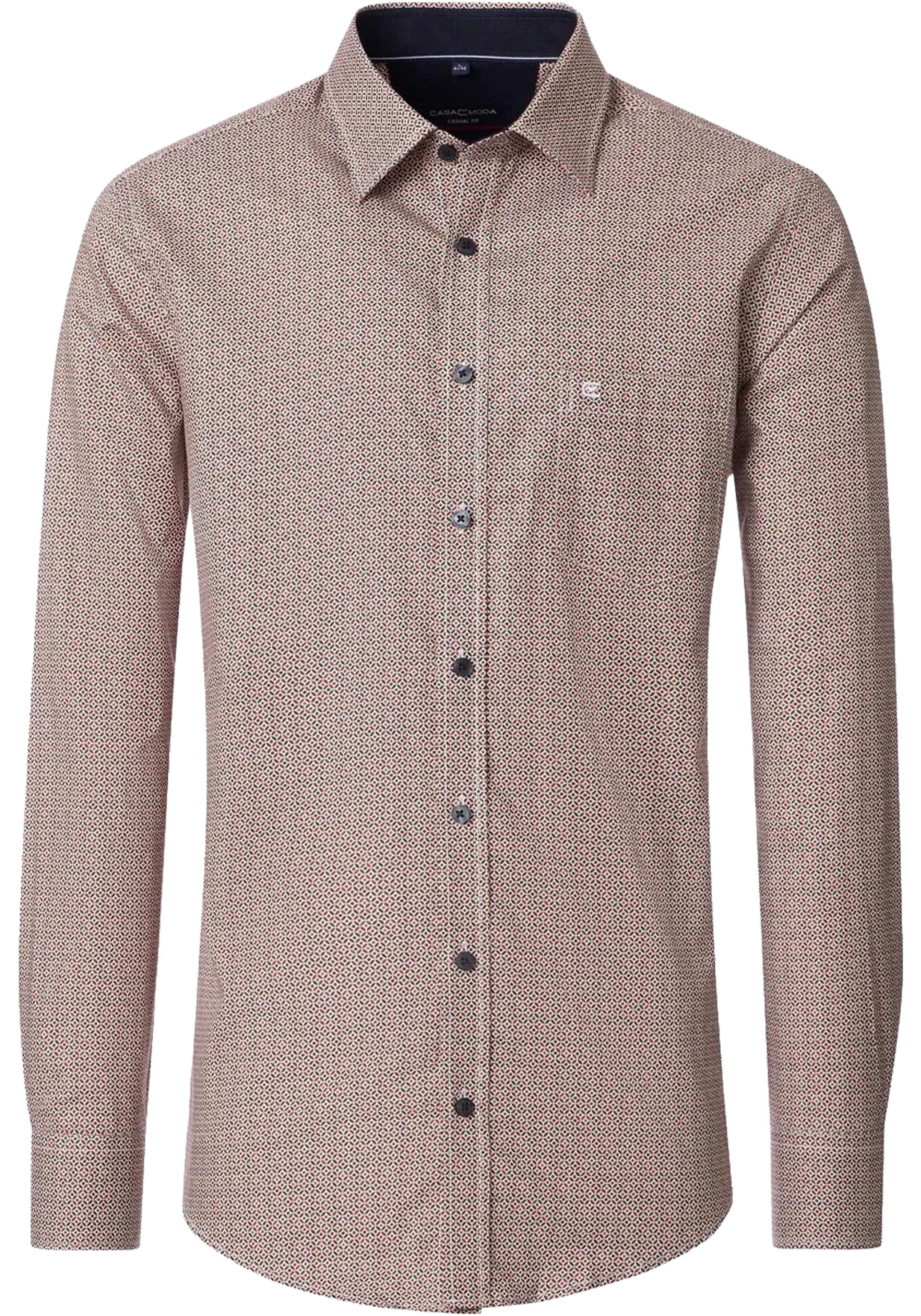 CASA MODA Sport casual fit overhemd, twill, donkerblauw, wit en beige dessin
