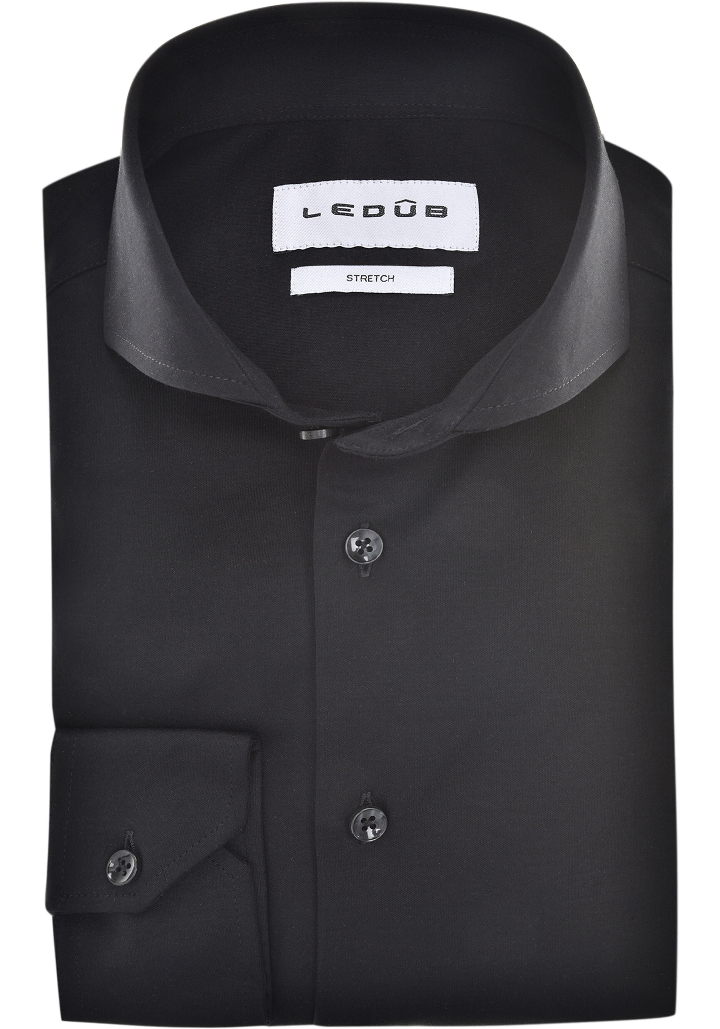 Ledub slim fit overhemd, jersey, zwart