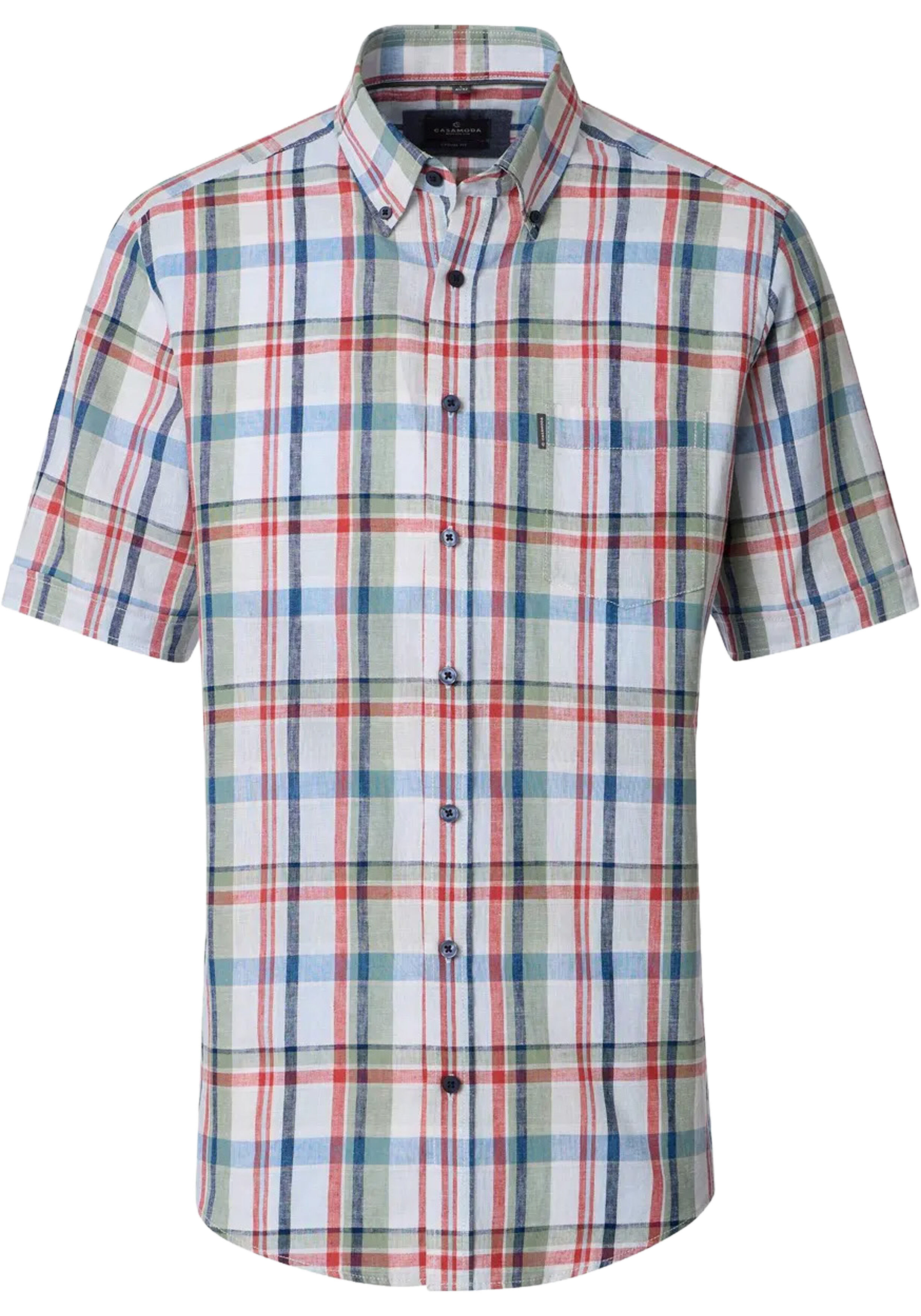 CASA MODA Sport casual fit overhemd, korte mouw, structuur, wit, groen, rood, blauw, lichtblauw geruit