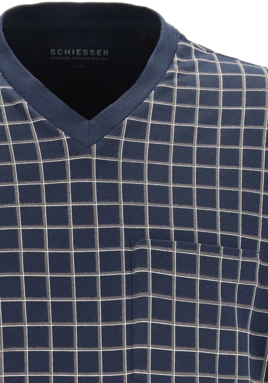 7-4007064786020-schiesser-SCHIESSER_PJ_blauw_159618803_detail_HR SCHIESSER heren pyjama, V-hals, blauw met wit geruit