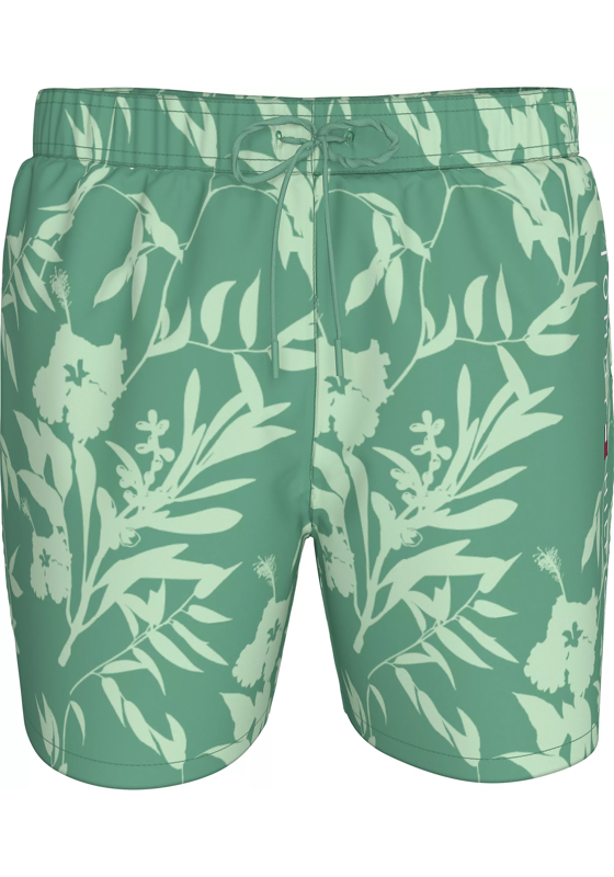 Tommy Hilfiger Medium Drawstring swimshort, heren zwembroek, groen met lichtgroene bloemen print Tommy Hilfiger Medium Drawstring swimshort, heren zwembroek, groen met lichtgroene bloemen print